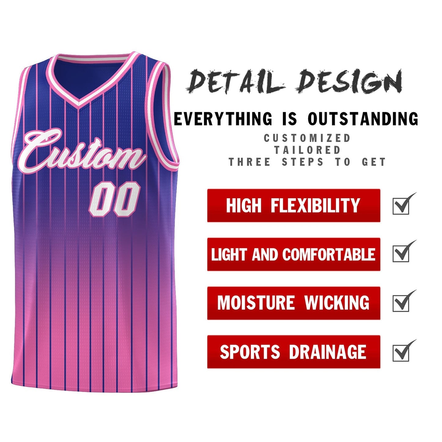 Custom Royal Pink Gradient Fashion Sets Sports Stripe Uniform Basketball Jersey Limited
