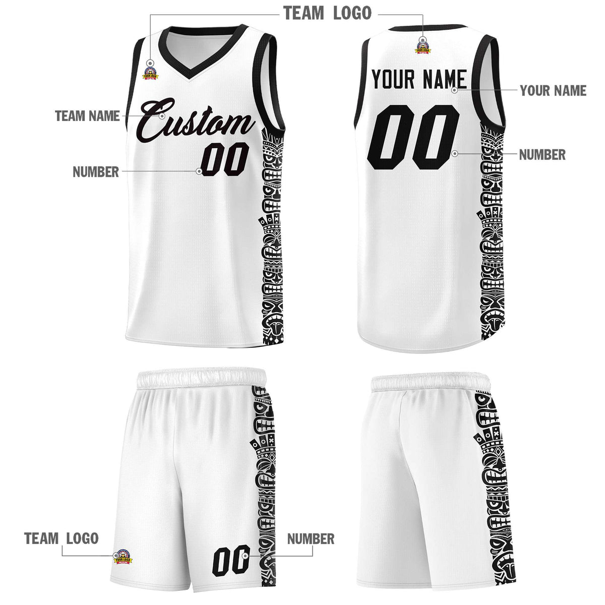 Custom White Black Personalized Indians Pattern Sets Sports Uniform Basketball Jersey Limited
