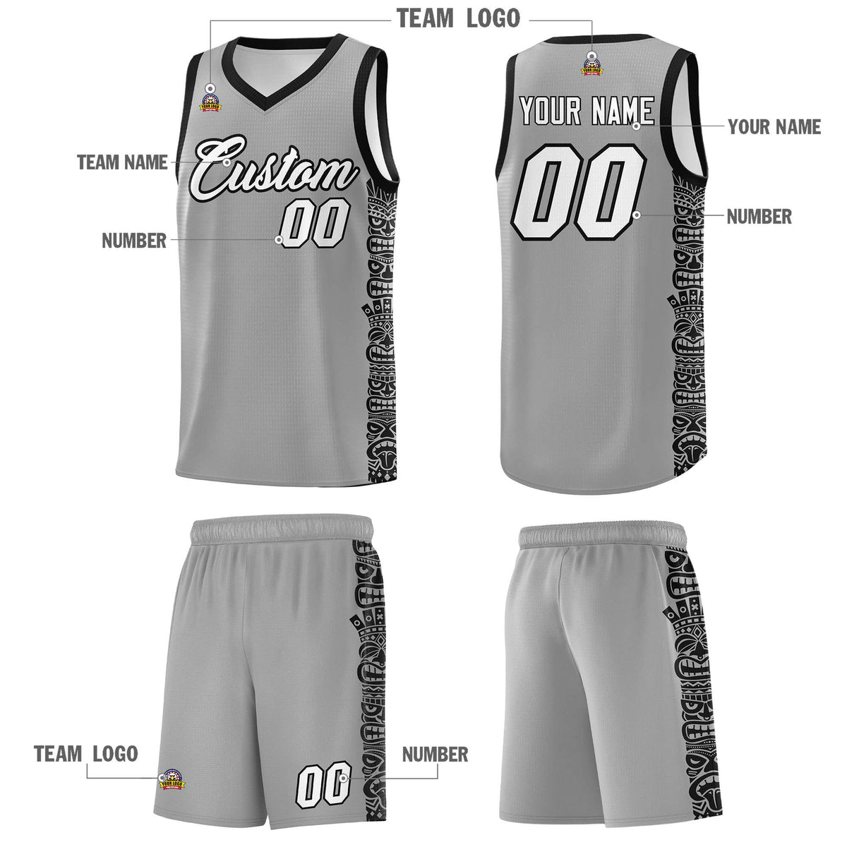 Custom Dark Gray Black Personalized Indians Pattern Sets Sports Uniform Basketball Jersey Limited
