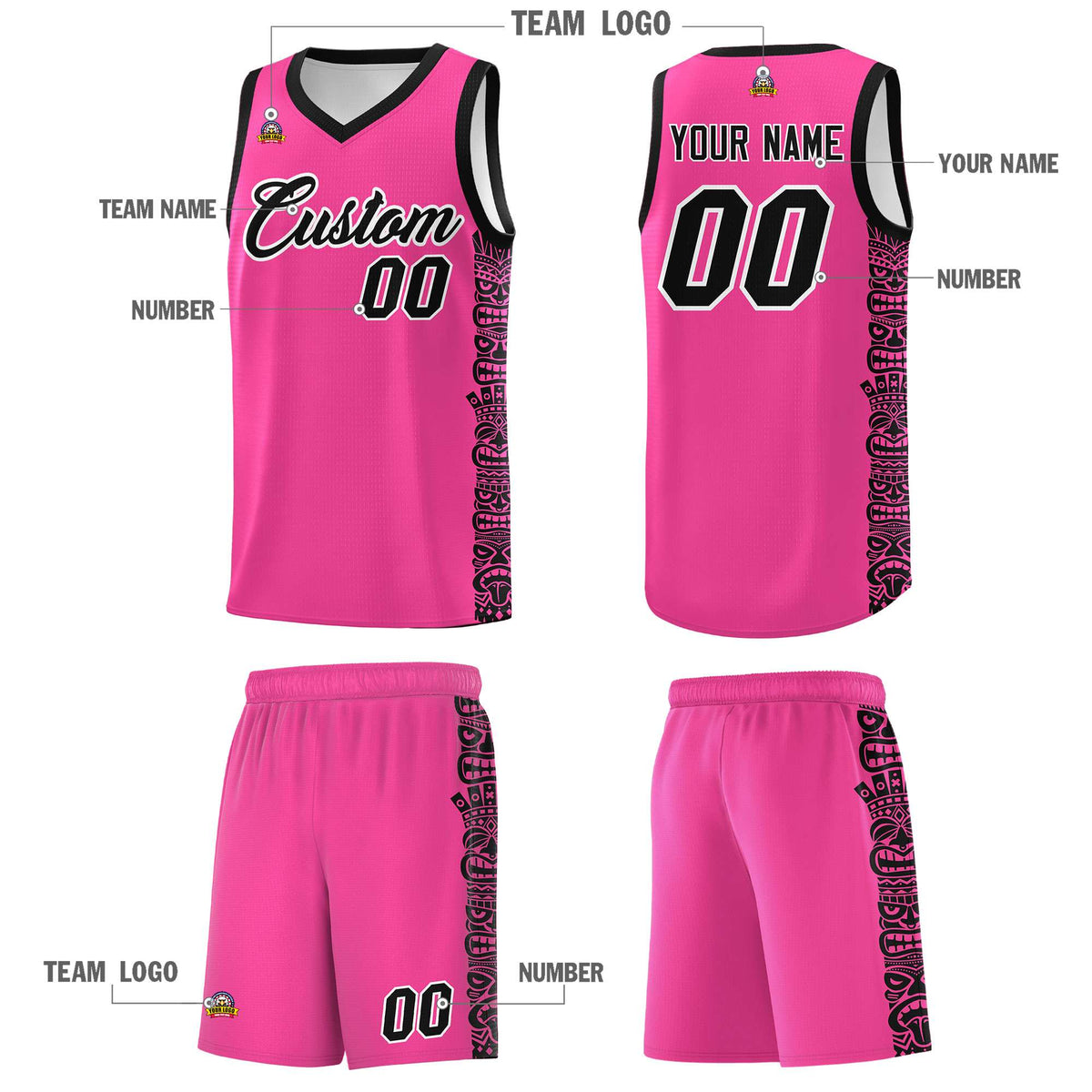 Custom Pink Black Personalized Indians Pattern Sets Sports Uniform Basketball Jersey Limited