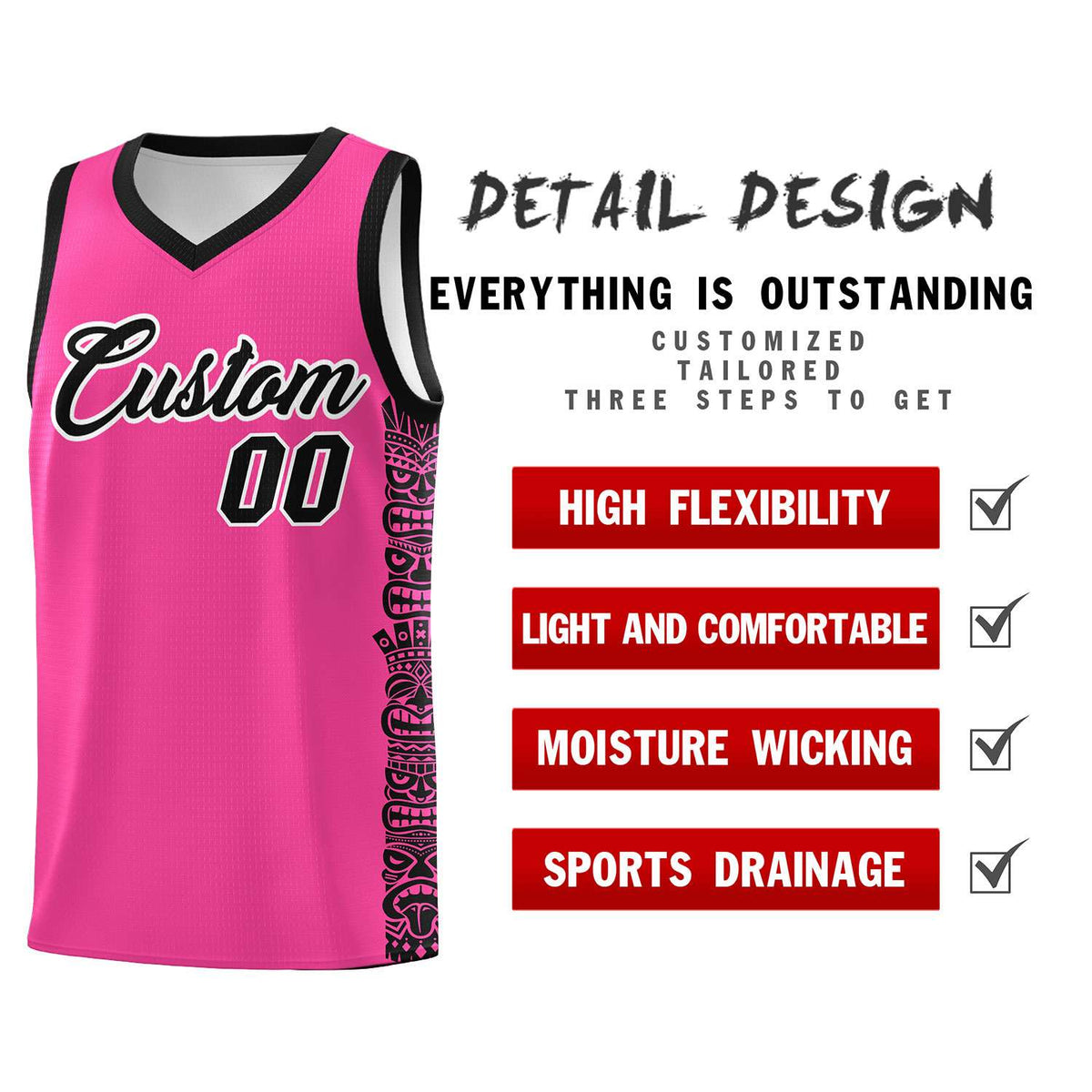 Custom Pink Black Personalized Indians Pattern Sets Sports Uniform Basketball Jersey Limited