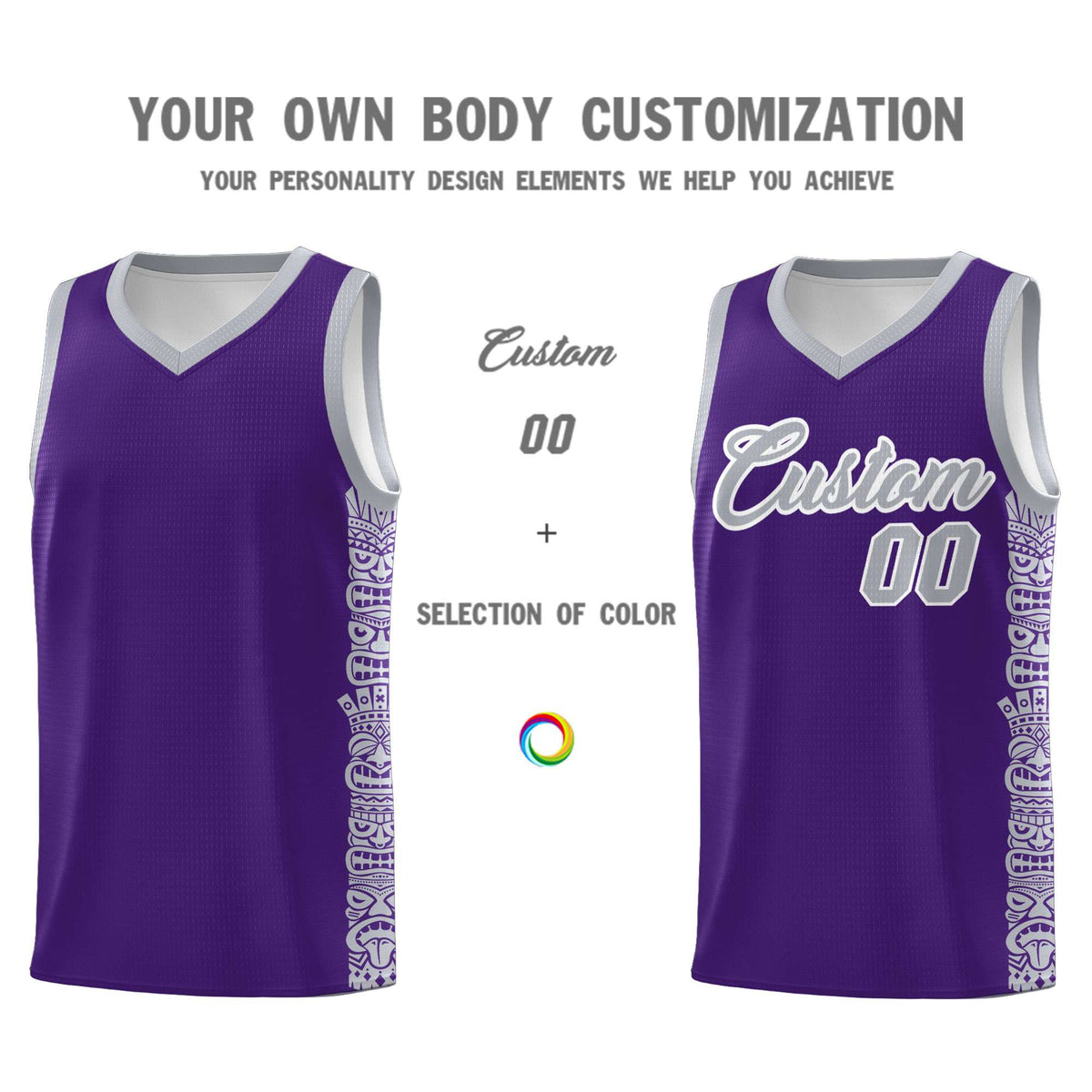 Custom Purple Gray Personalized Indians Pattern Sets Sports Uniform Basketball Jersey Limited
