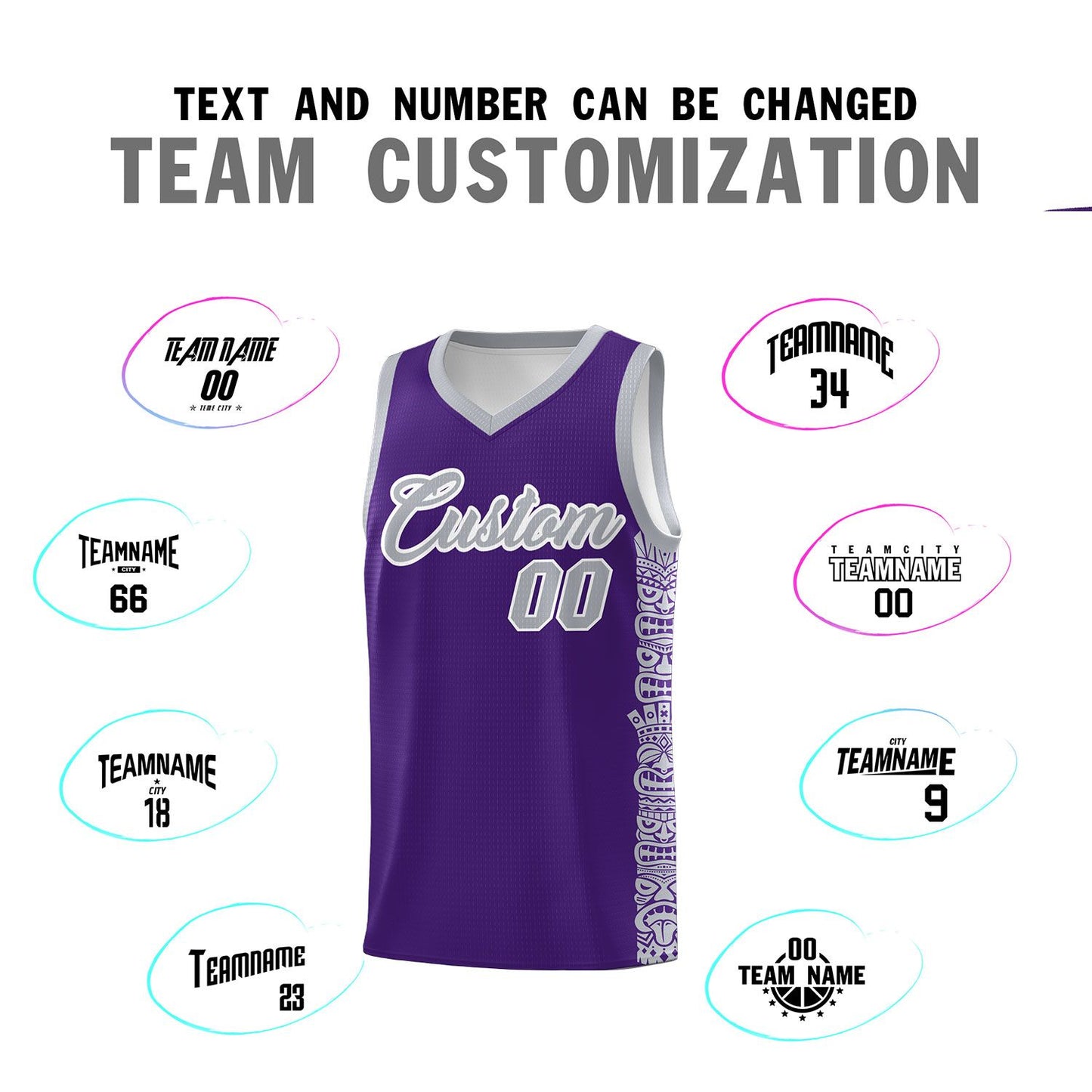Custom Purple Gray Personalized Indians Pattern Sets Sports Uniform Basketball Jersey Limited