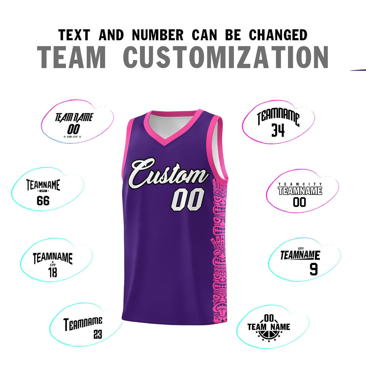 Custom Purple Pink Personalized Indians Pattern Sets Sports Uniform Basketball Jersey Limited