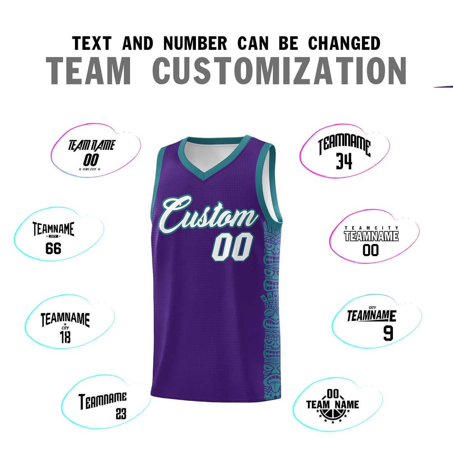 Custom Purple Aqua Personalized Indians Pattern Sets Sports Uniform Basketball Jersey Limited