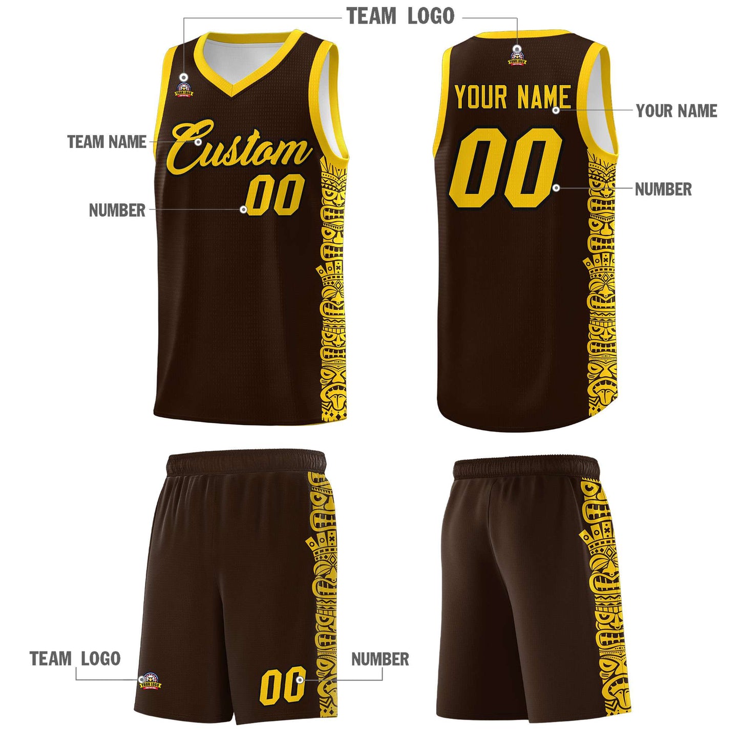 Custom Brown Gold Personalized Indians Pattern Sets Sports Uniform Basketball Jersey Limited