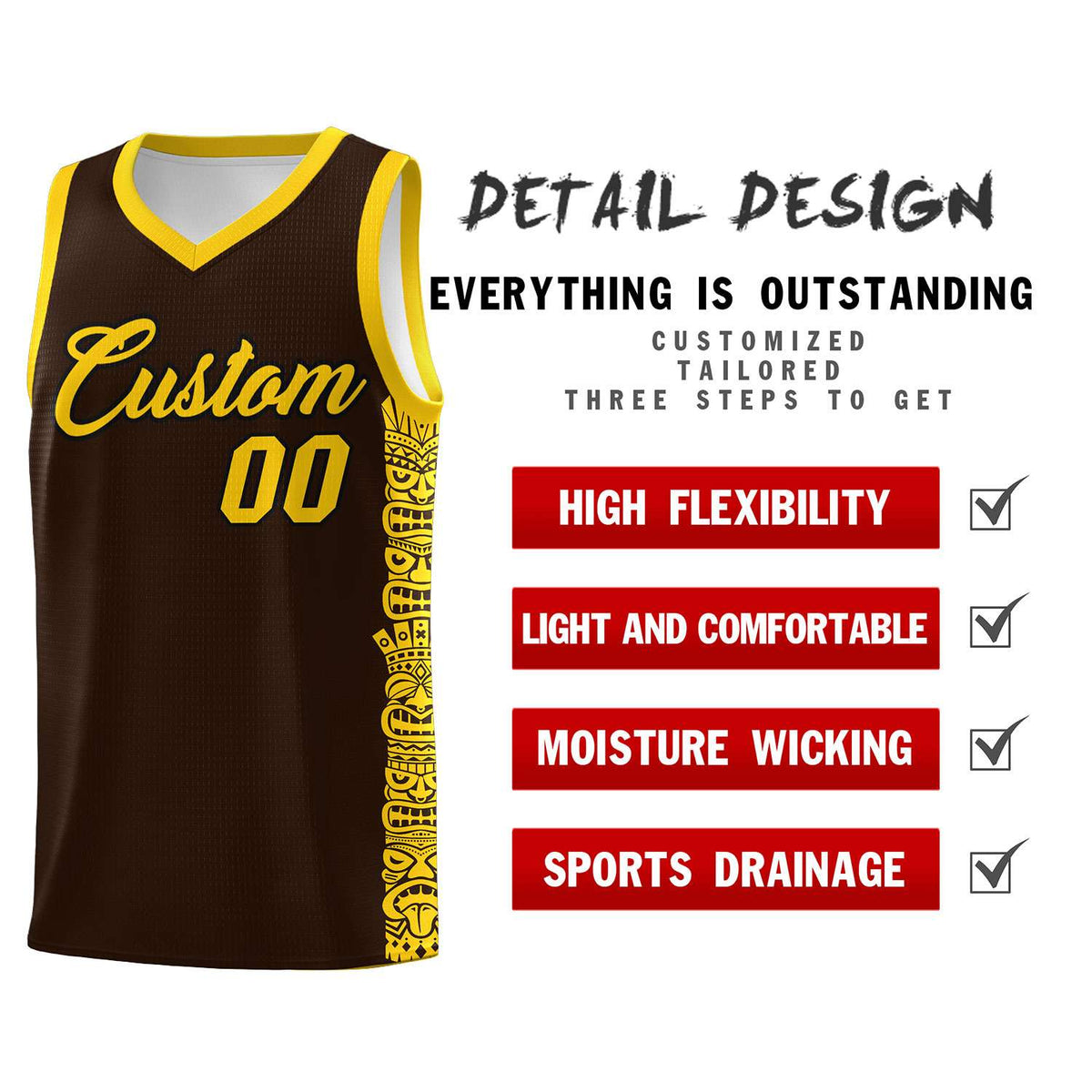 Custom Brown Gold Personalized Indians Pattern Sets Sports Uniform Basketball Jersey Limited