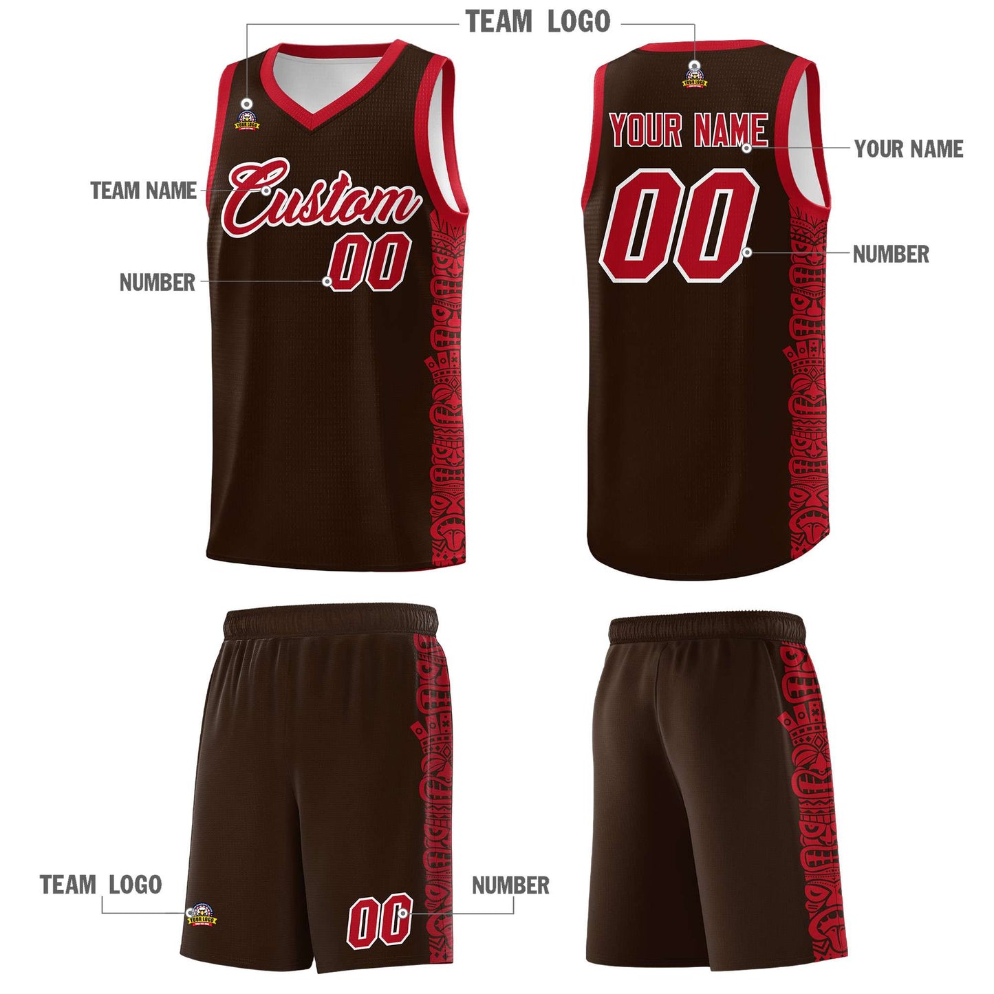 Custom Brown Red Personalized Indians Pattern Sets Sports Uniform Basketball Jersey Limited