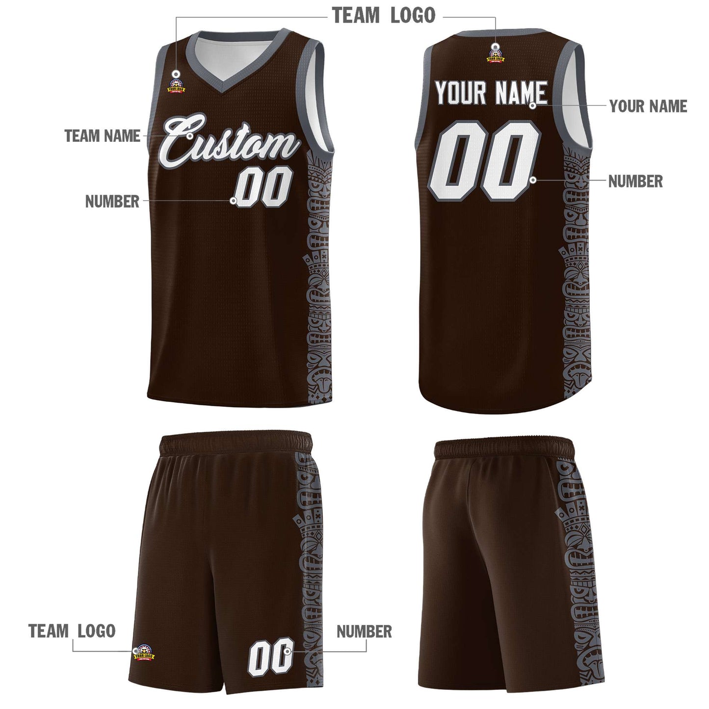 Custom Brown Dark Gray Personalized Indians Pattern Sets Sports Uniform Basketball Jersey Limited