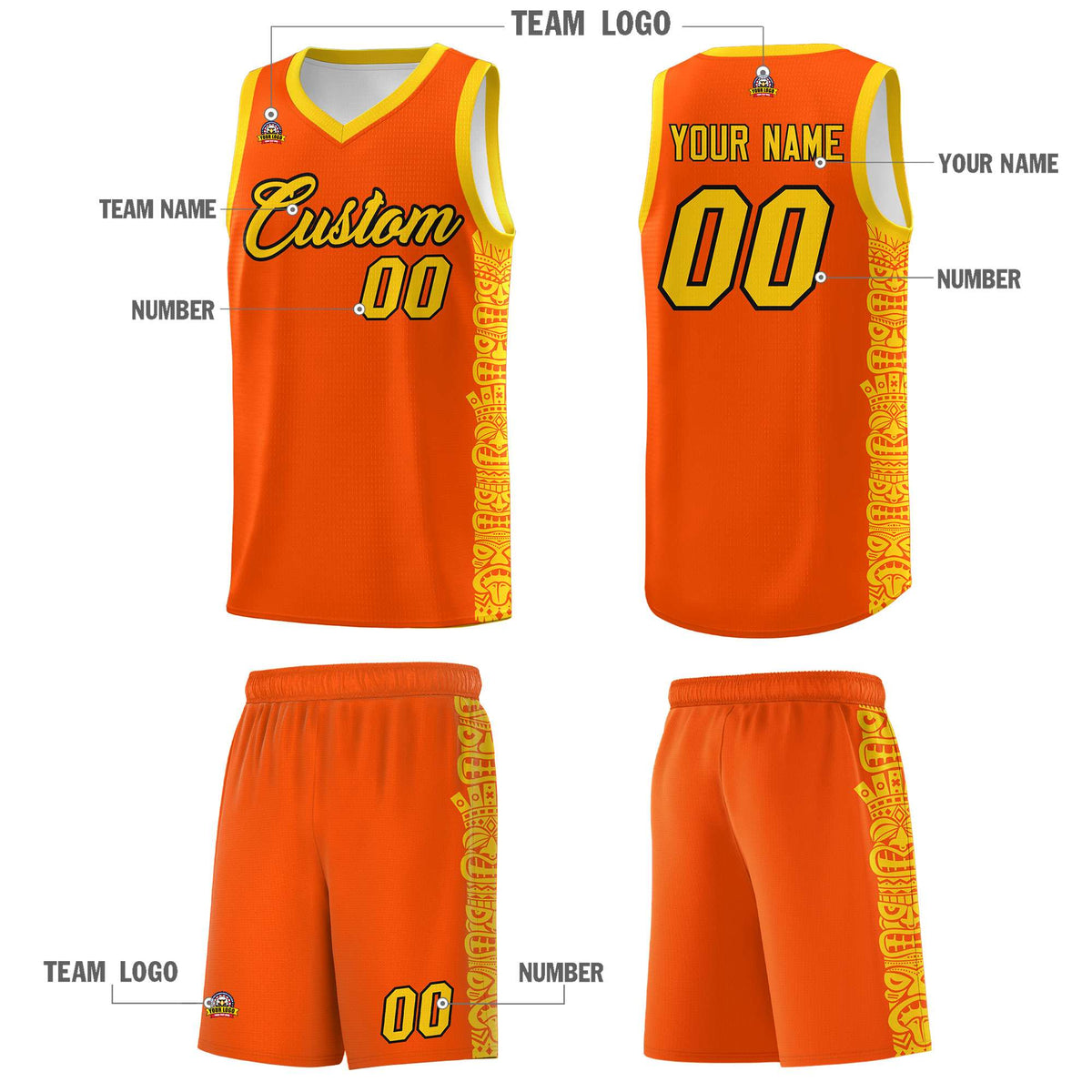 Custom Orange Gold Personalized Indians Pattern Sets Sports Uniform Basketball Jersey Limited