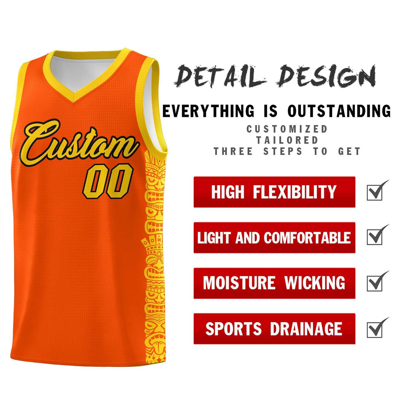 Custom Orange Gold Personalized Indians Pattern Sets Sports Uniform Basketball Jersey Limited