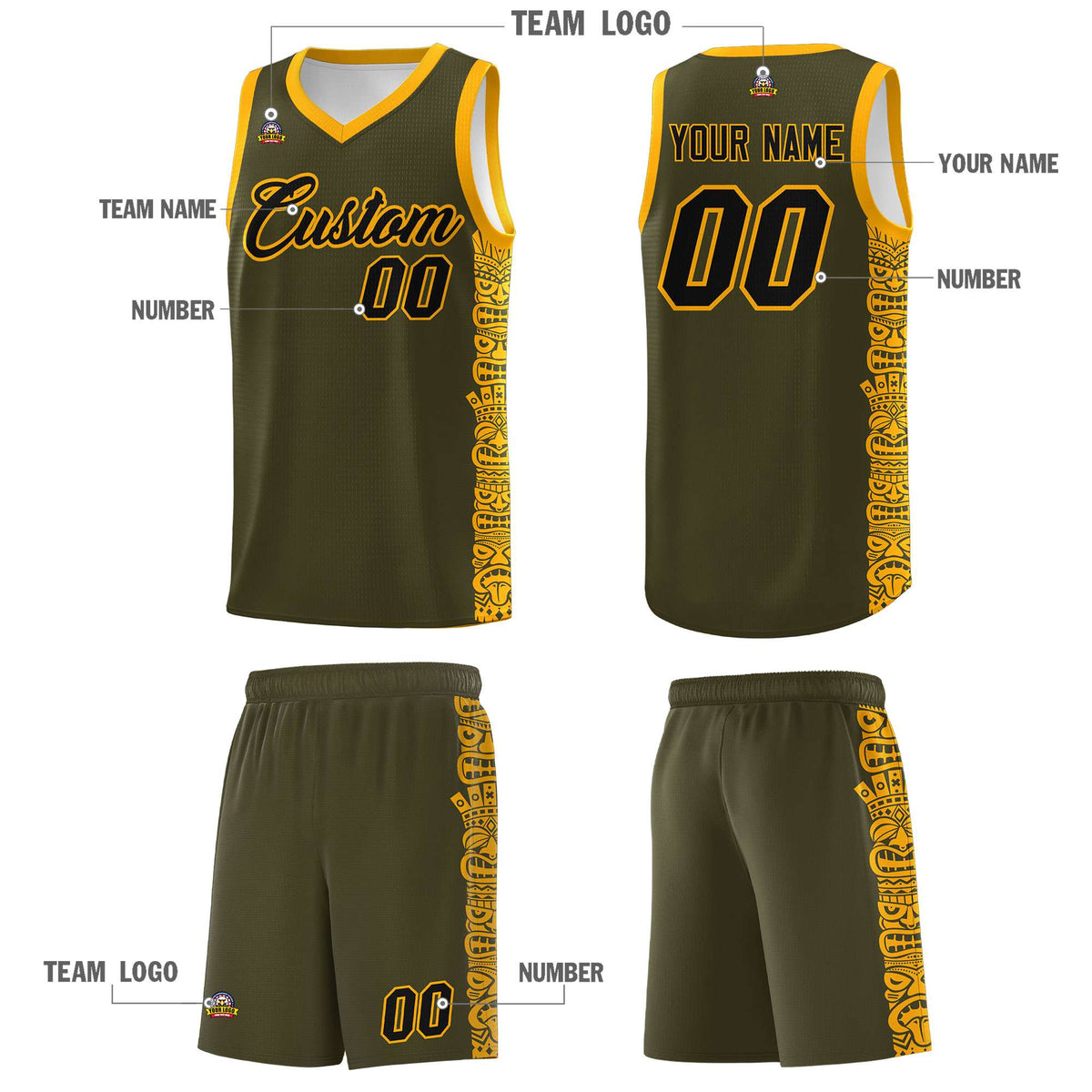 Custom Olive Yellow Personalized Indians Pattern Sets Sports Uniform Basketball Jersey Limited