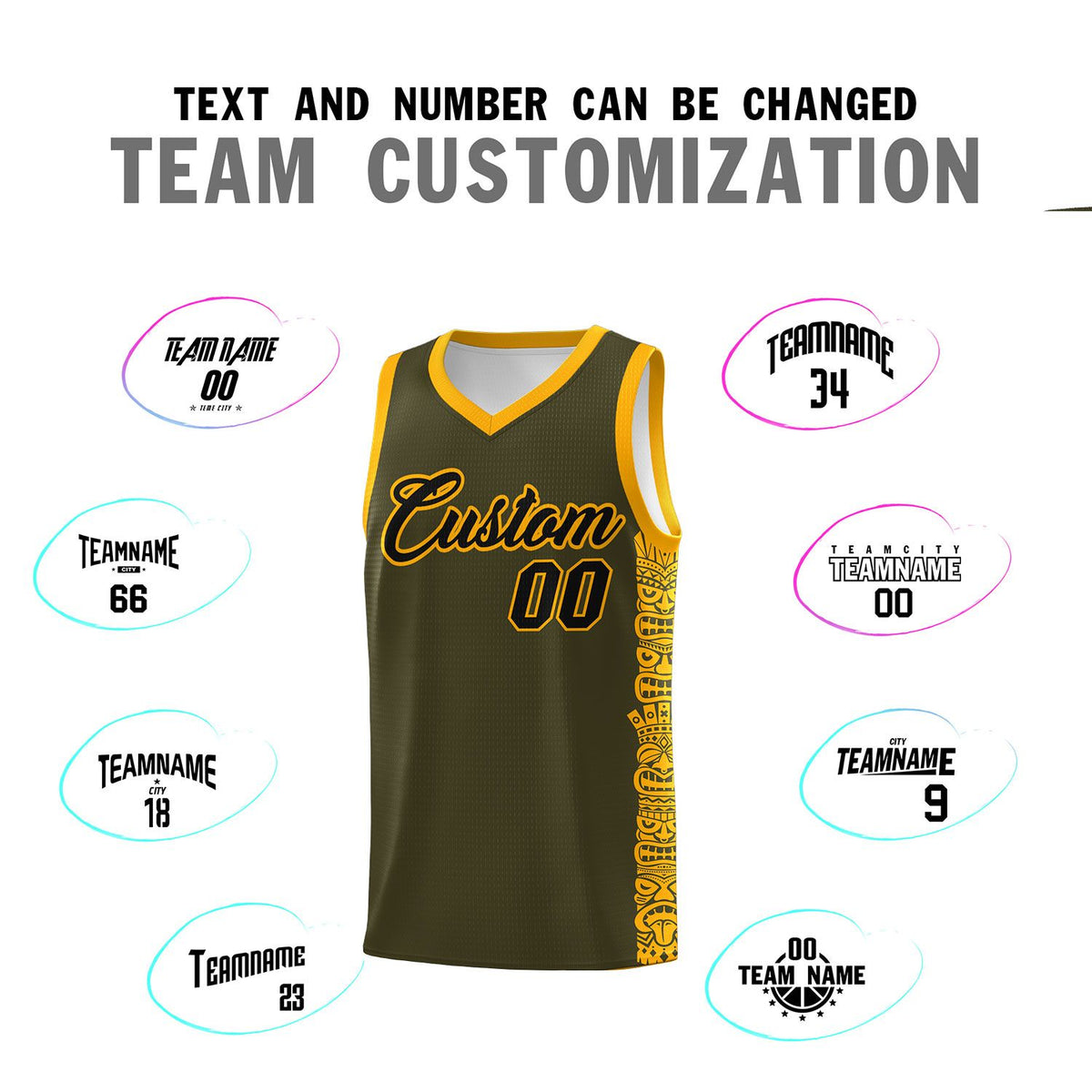 Custom Olive Yellow Personalized Indians Pattern Sets Sports Uniform Basketball Jersey Limited