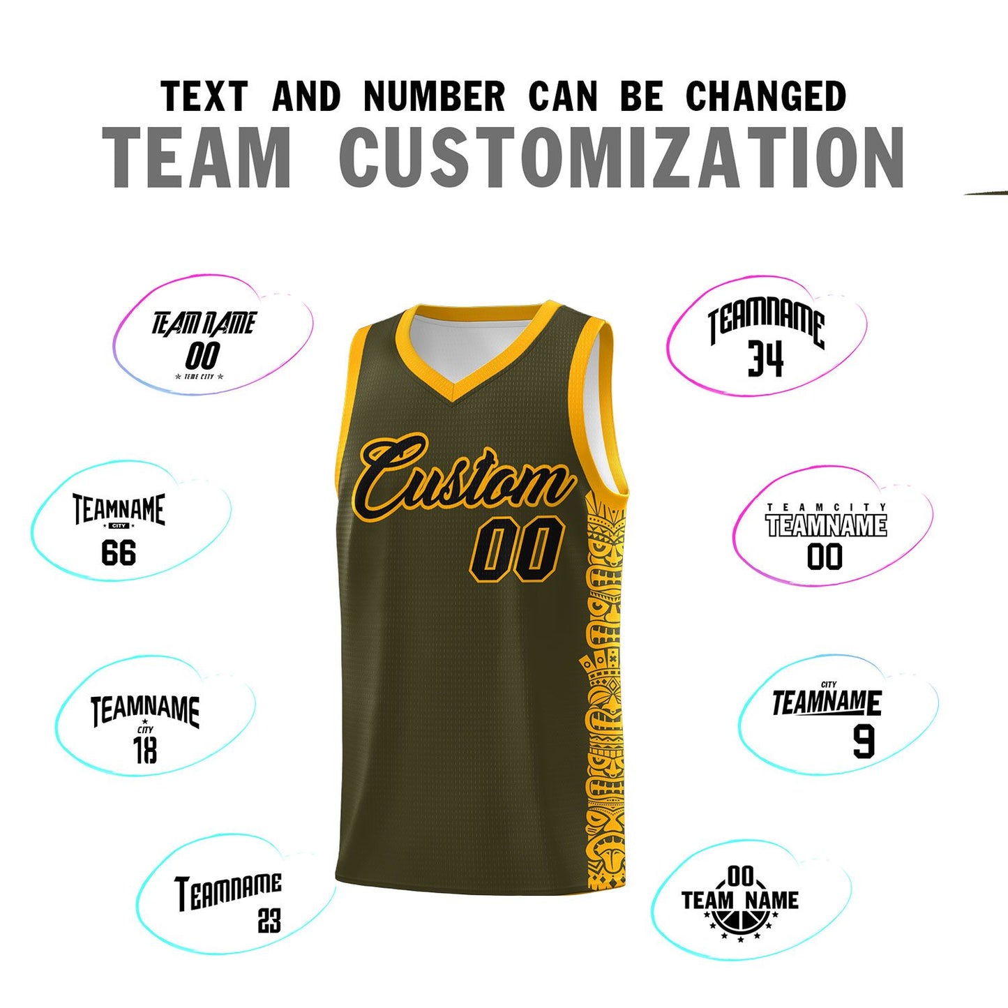 Custom Olive Yellow Personalized Indians Pattern Sets Sports Uniform Basketball Jersey Limited