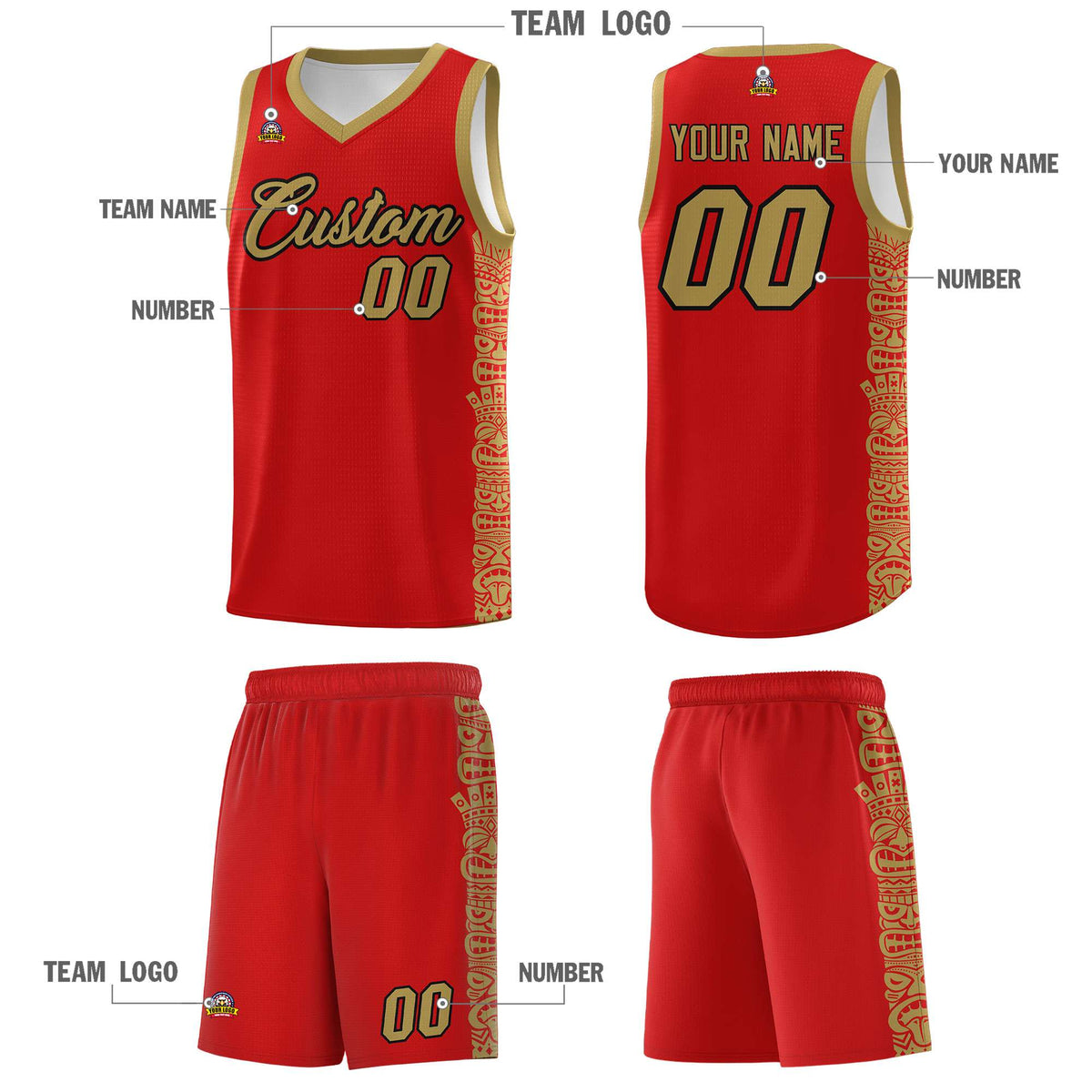 Custom Red Desert Yellow Personalized Indians Pattern Sets Sports Uniform Basketball Jersey Limited