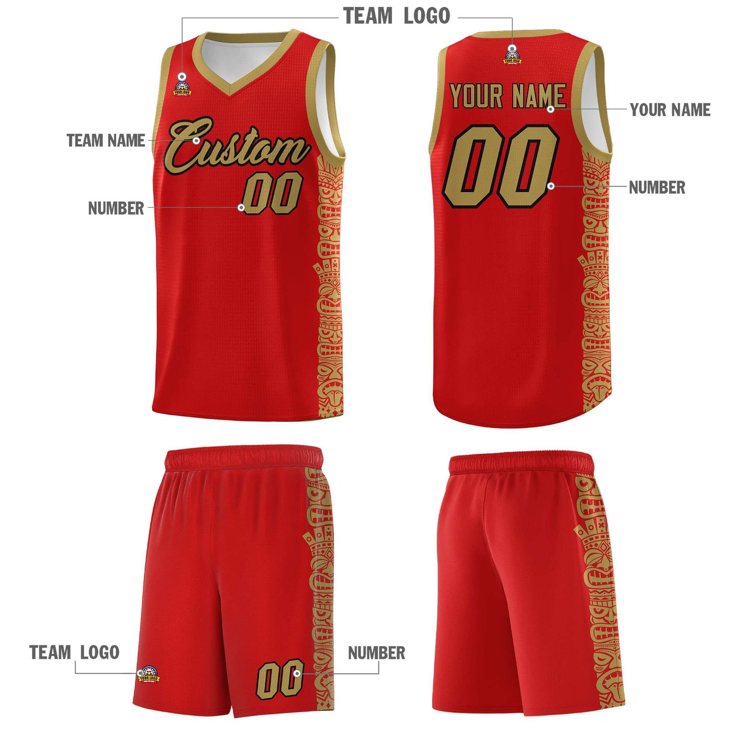 Custom Red Desert Yellow Personalized Indians Pattern Sets Sports Uniform Basketball Jersey Limited