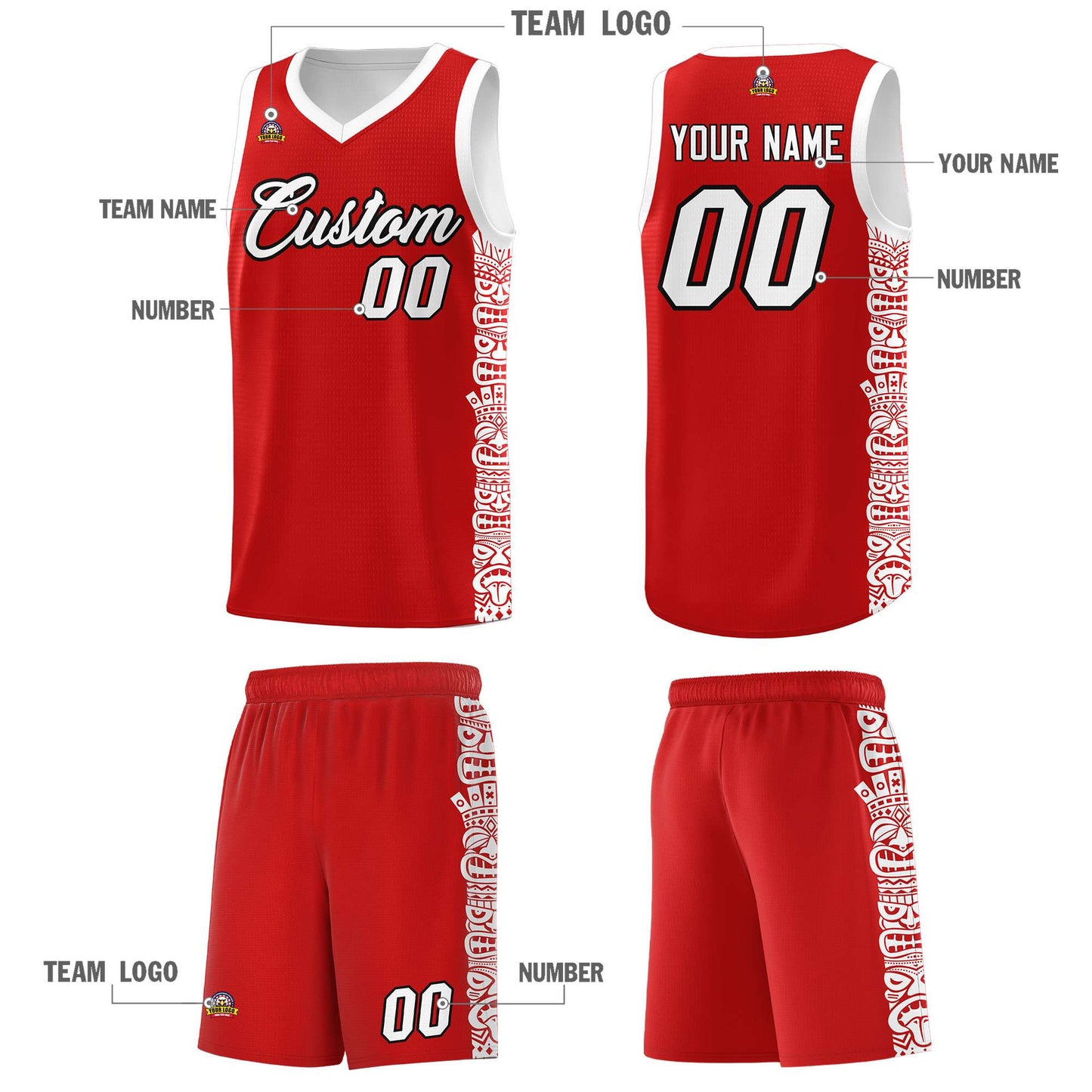 Custom Red White Personalized Indians Pattern Sets Sports Uniform Basketball Jersey Limited
