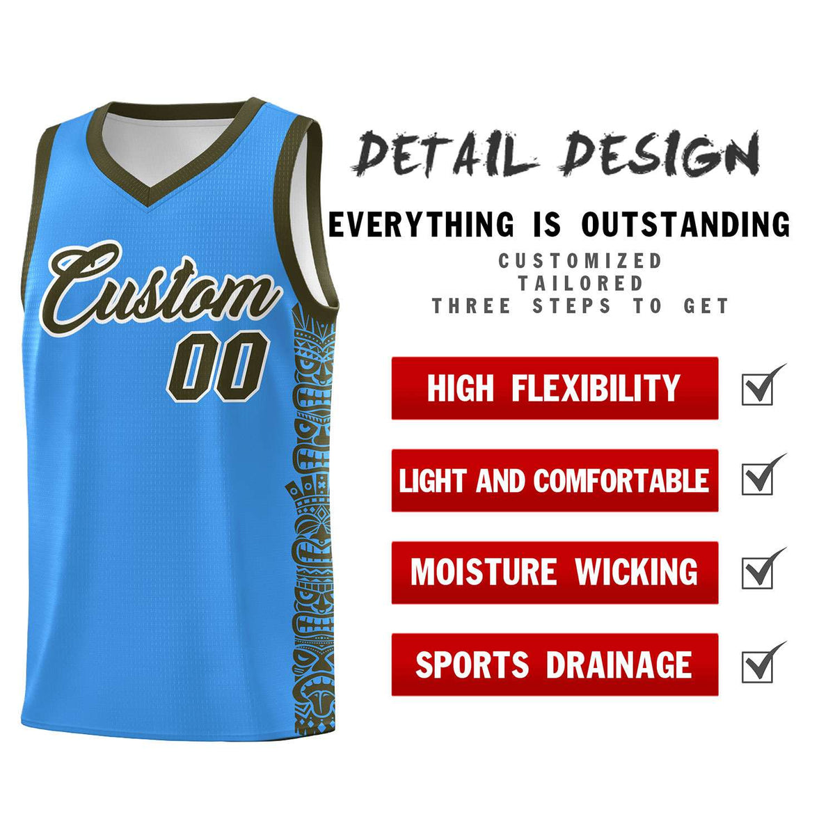 Custom Powder Blue Olive Personalized Indians Pattern Sets Sports Uniform Basketball Jersey Limited