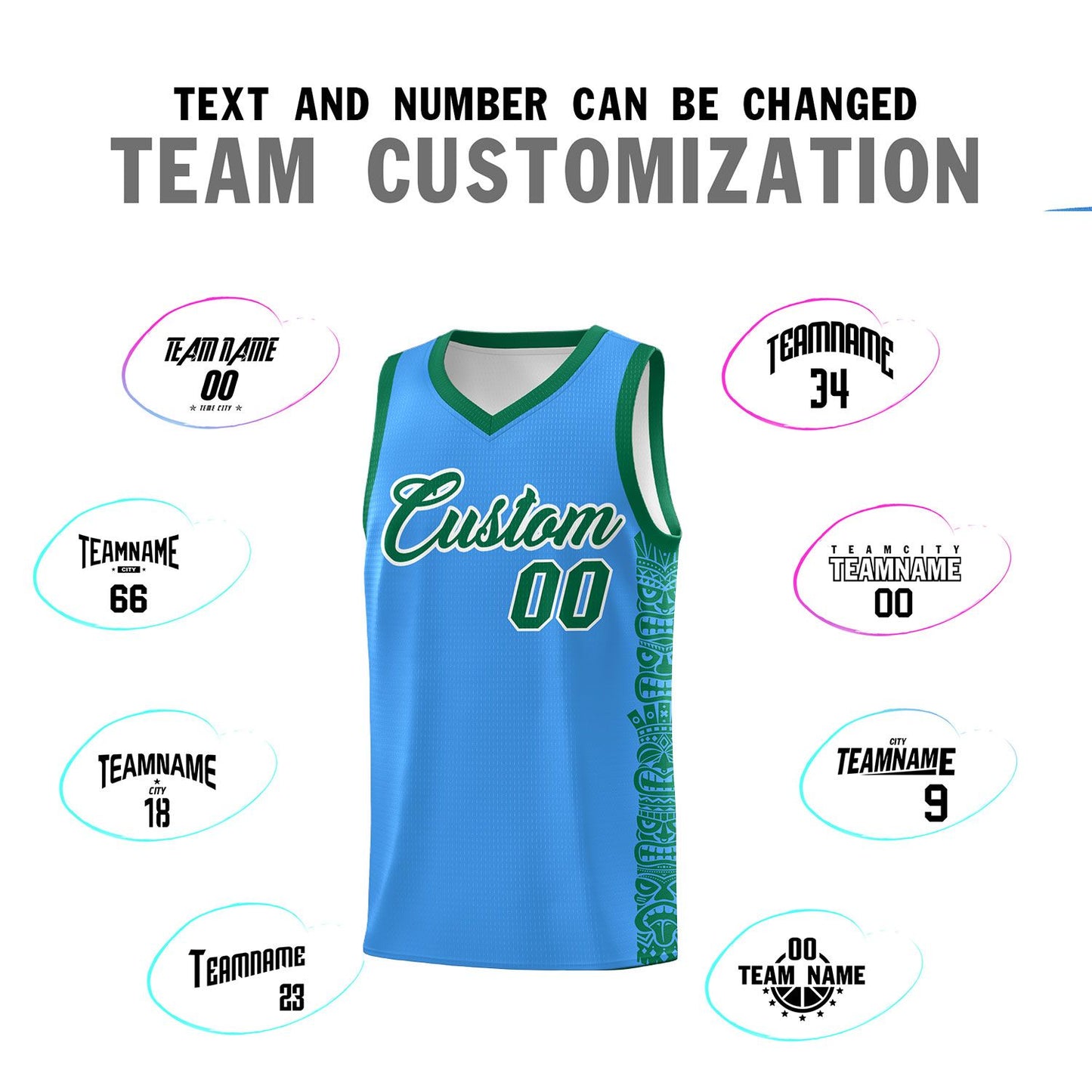 Custom Powder Blue Kelly Green Personalized Indians Pattern Sets Sports Uniform Basketball Jersey Limited