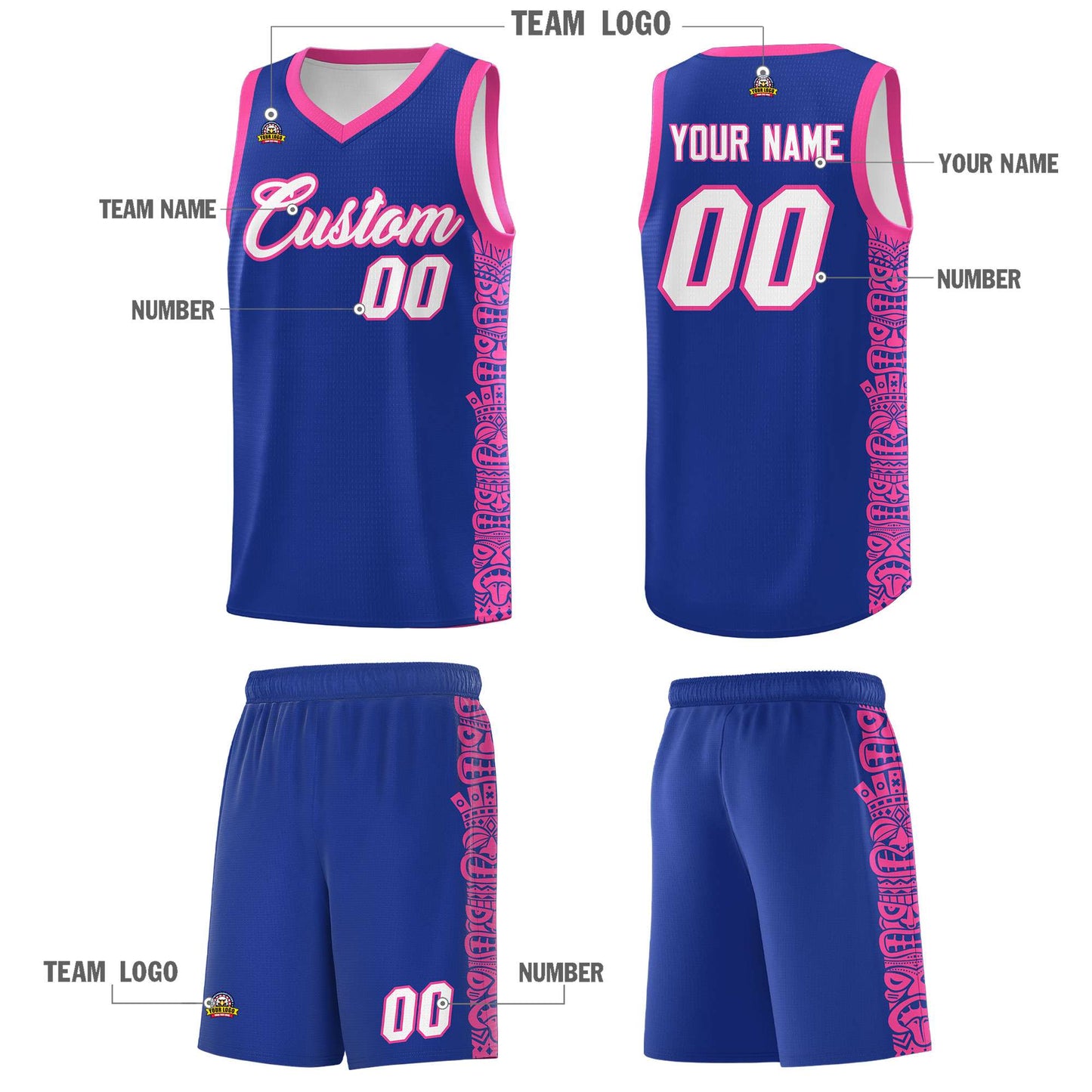 Custom Royal Pink Personalized Indians Pattern Sets Sports Uniform Basketball Jersey Limited