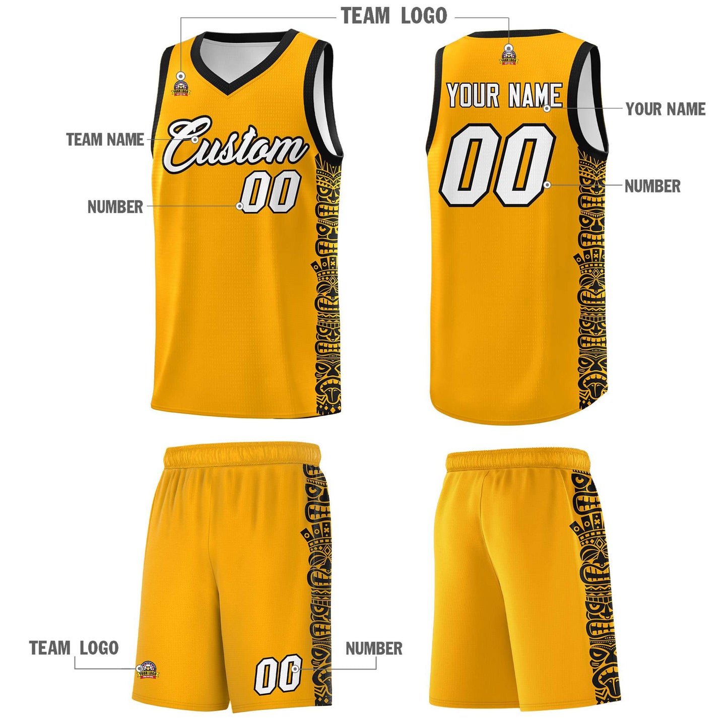 Custom Yellow Black Personalized Indians Pattern Sets Sports Uniform Basketball Jersey Limited