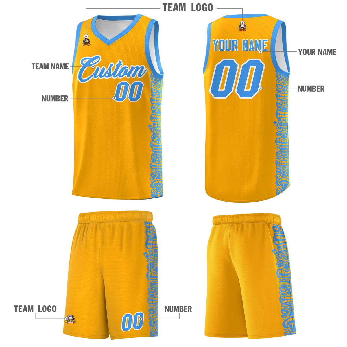 Custom Yellow Powder Blue Personalized Indians Pattern Sets Sports Uniform Basketball Jersey Limited