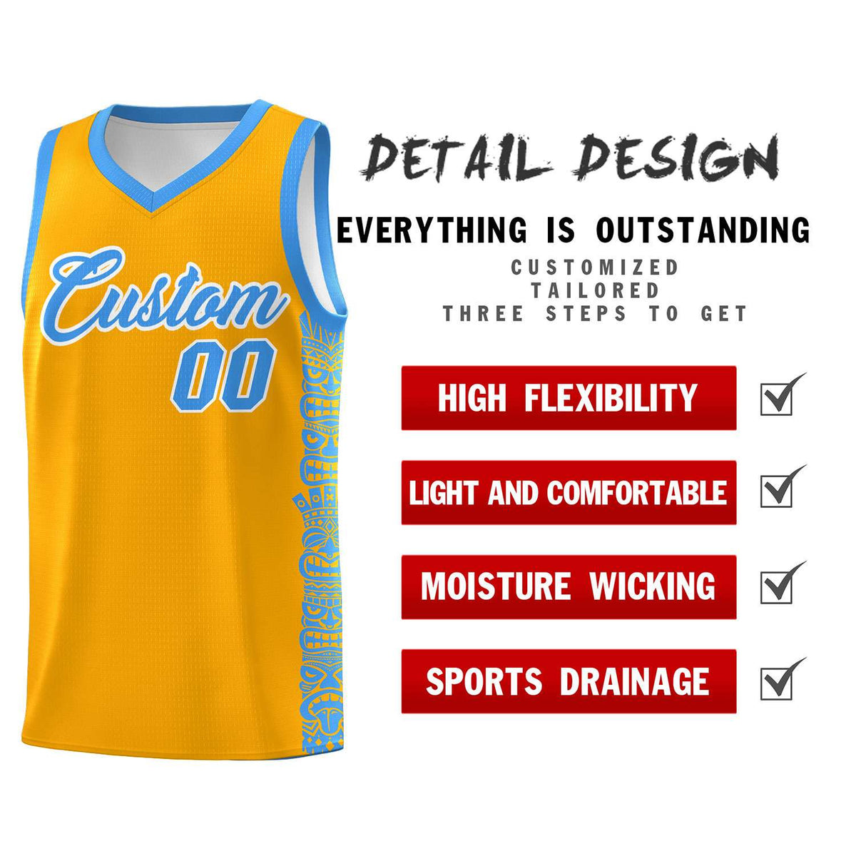 Custom Yellow Powder Blue Personalized Indians Pattern Sets Sports Uniform Basketball Jersey Limited