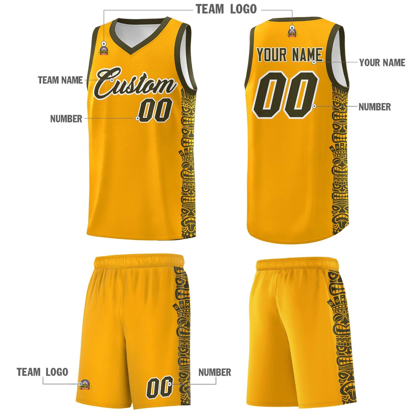 Custom Yellow Olive Personalized Indians Pattern Sets Sports Uniform Basketball Jersey Limited