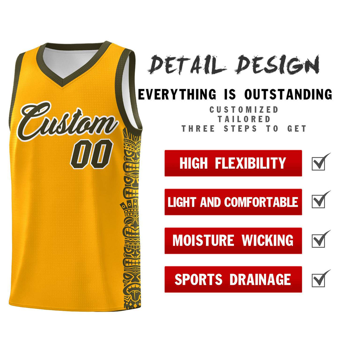 Custom Yellow Olive Personalized Indians Pattern Sets Sports Uniform Basketball Jersey Limited