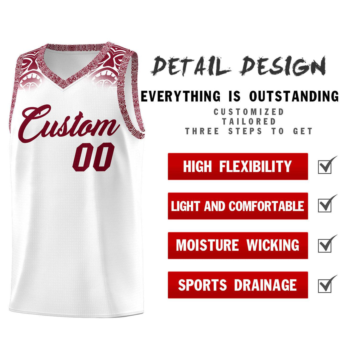 Custom White Crimson Personalized Indians Print Sets Sports Uniform Basketball Jersey Limited