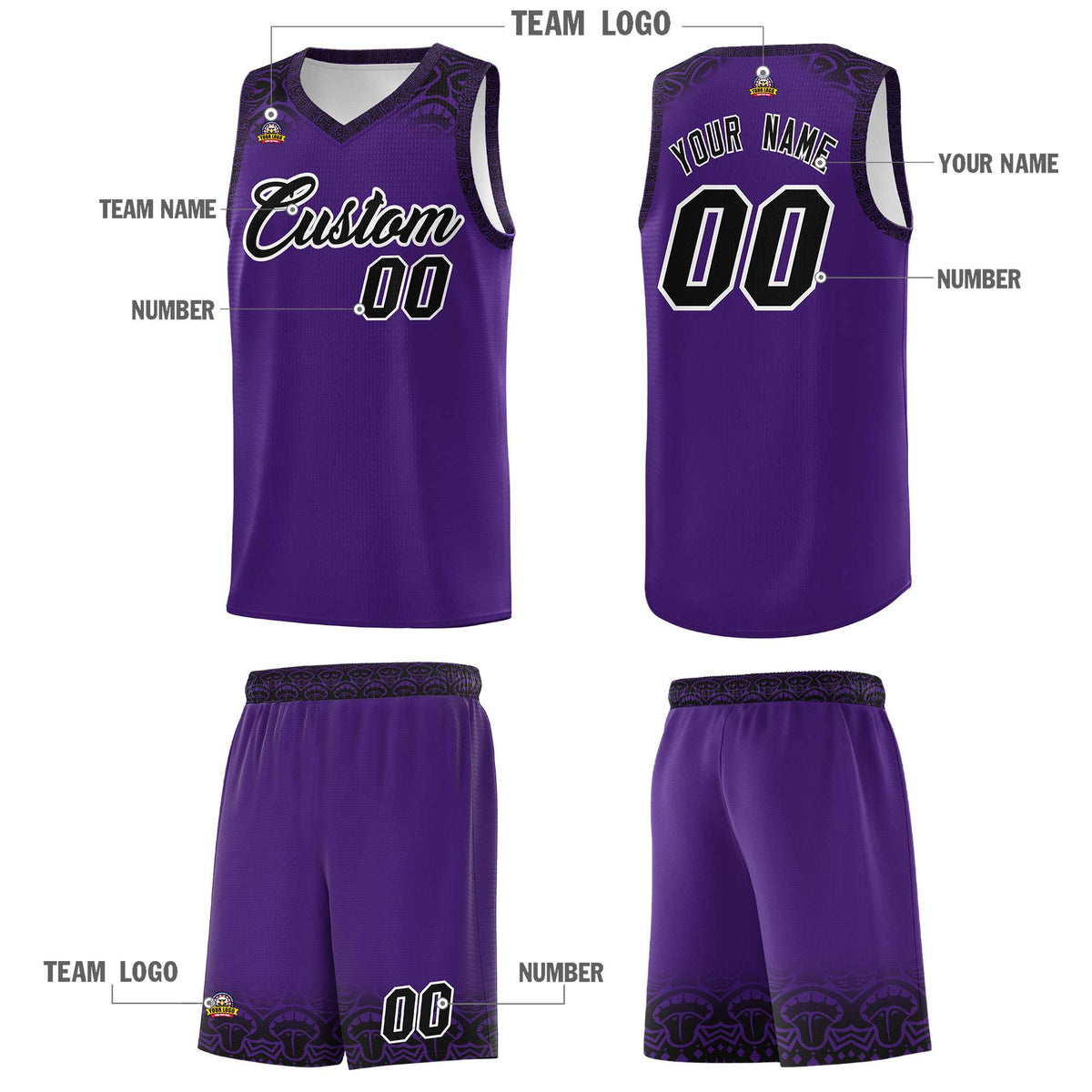 Custom Purple Black Personalized Indians Print Sets Sports Uniform Basketball Jersey Limited