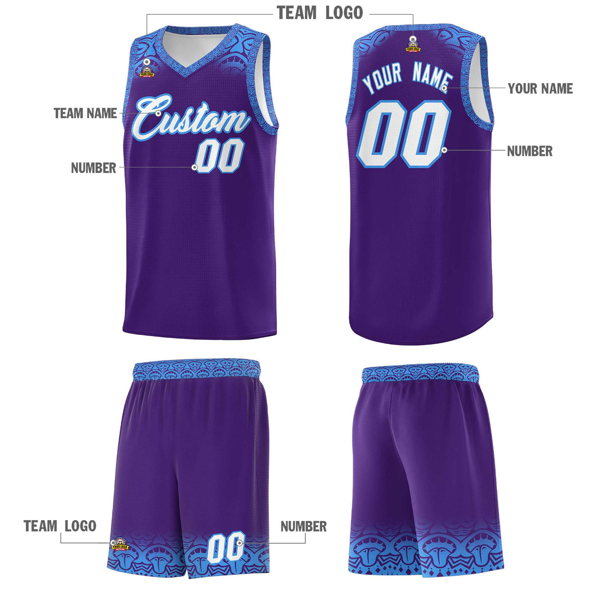Custom Purple Powder Blue Personalized Indians Print Sets Sports Uniform Basketball Jersey Limited
