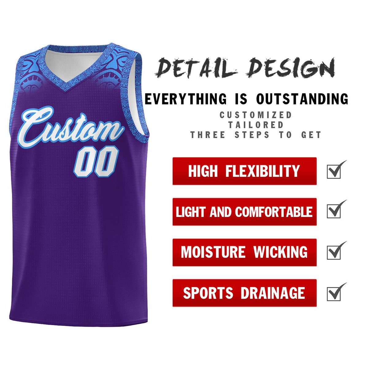 Custom Purple Powder Blue Personalized Indians Print Sets Sports Uniform Basketball Jersey Limited