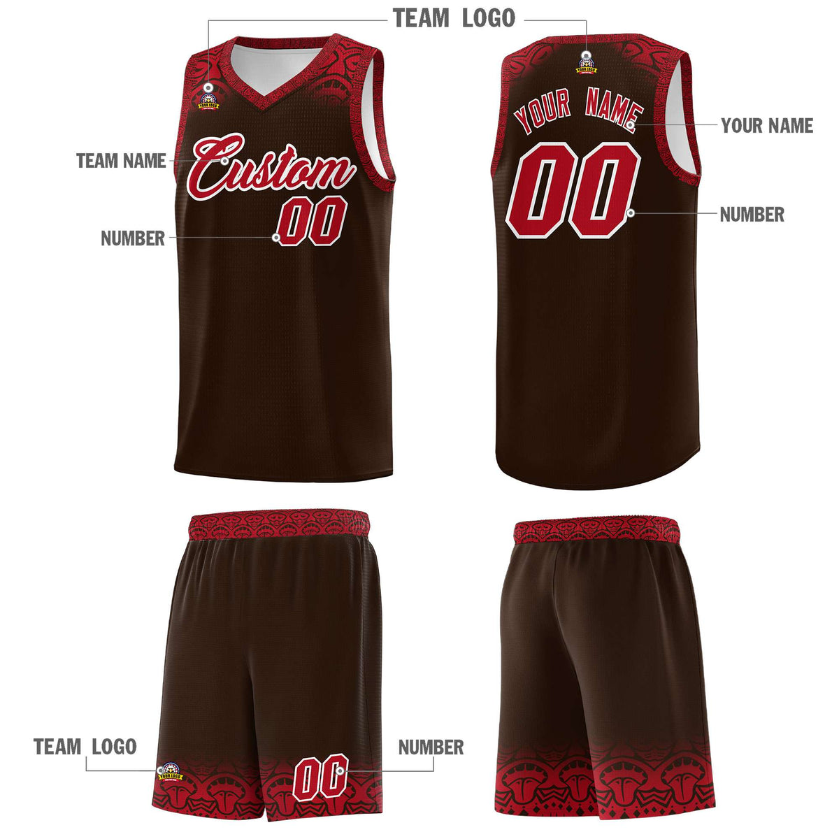 Custom Brown Red Personalized Indians Print Sets Sports Uniform Basketball Jersey Limited