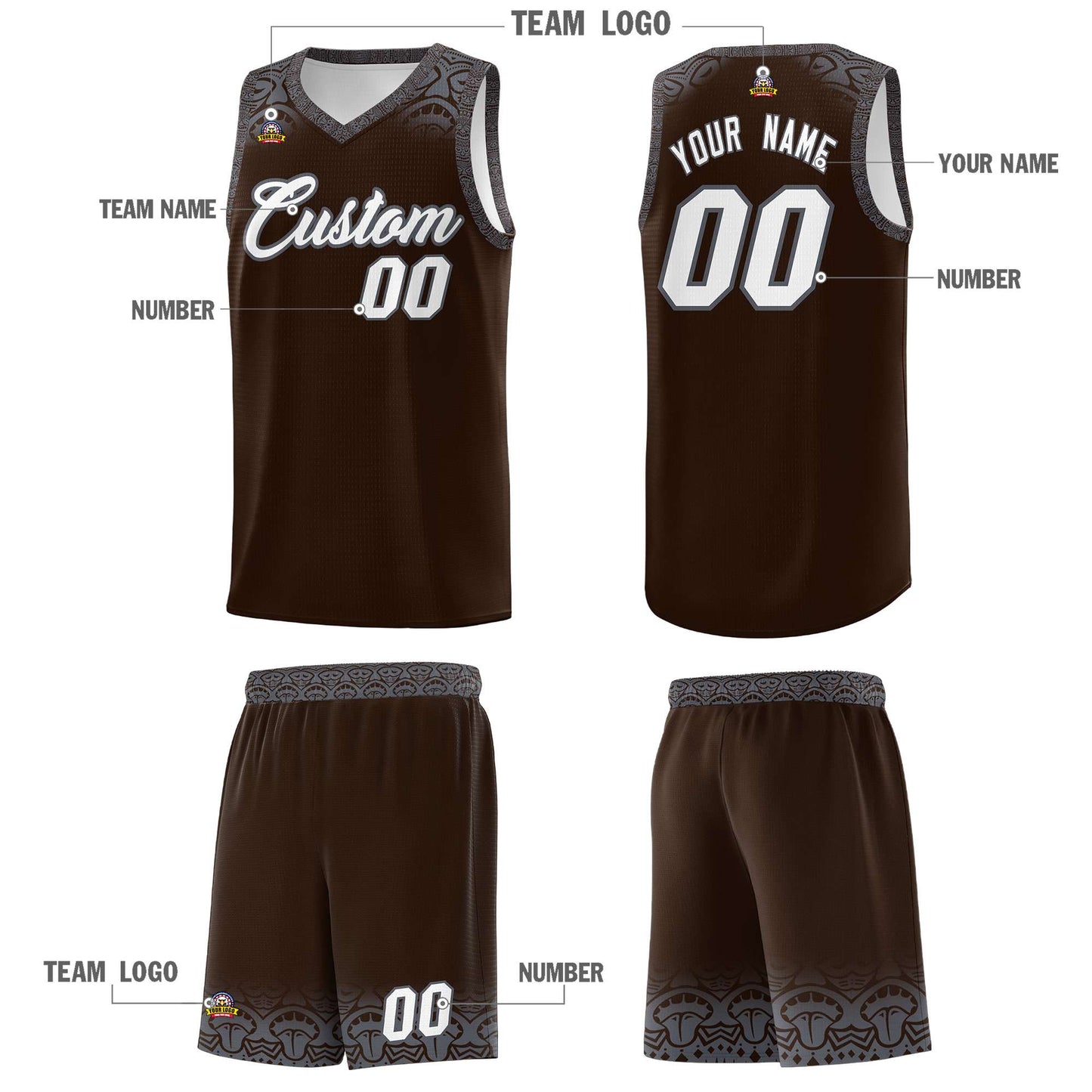 Custom Brown Dark Gray Personalized Indians Print Sets Sports Uniform Basketball Jersey Limited