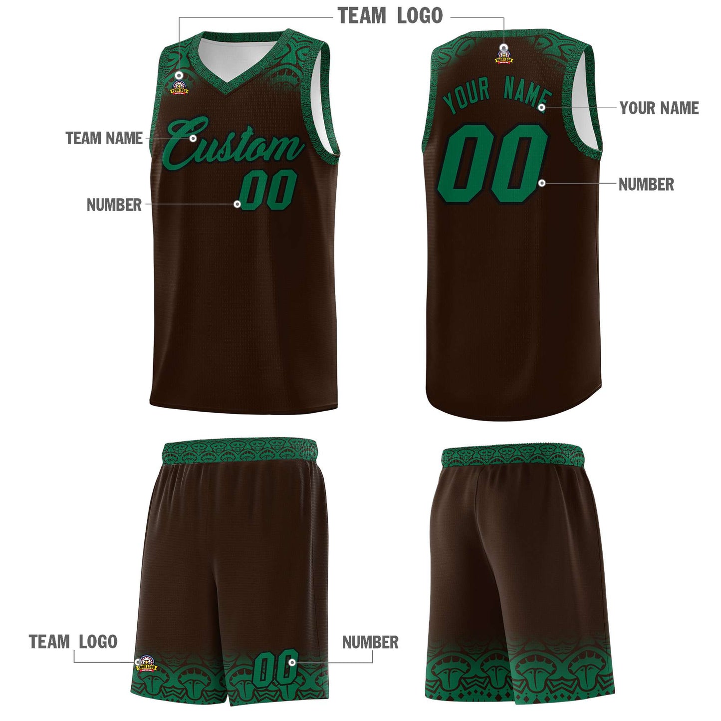 Custom Brown Kelly Green Personalized Indians Print Sets Sports Uniform Basketball Jersey Limited