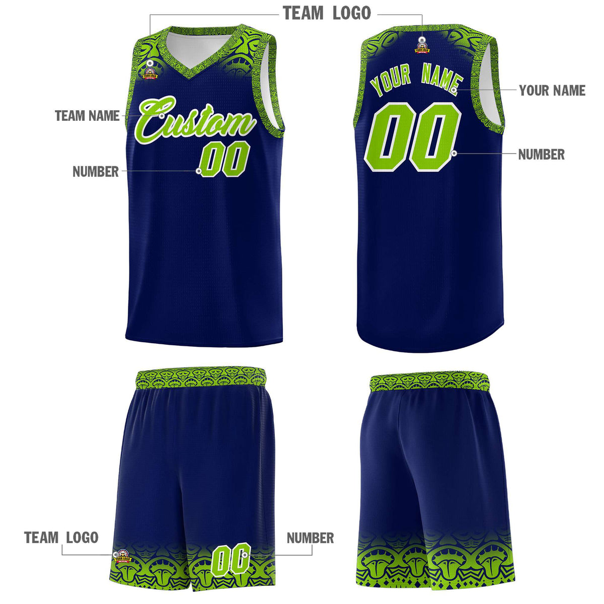 Custom Royal Neon Green Personalized Indians Print Sets Sports Uniform Basketball Jersey Limited