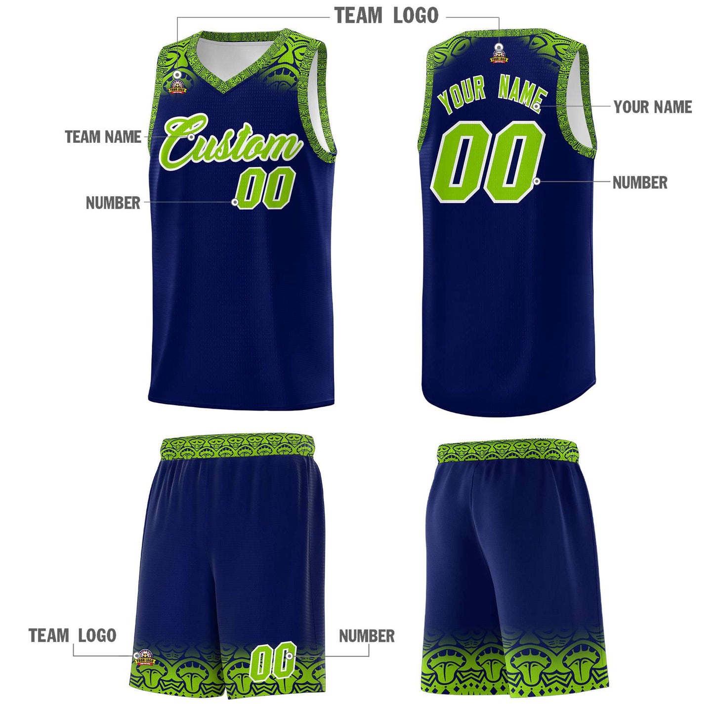 Custom Royal Neon Green Personalized Indians Print Sets Sports Uniform Basketball Jersey Limited