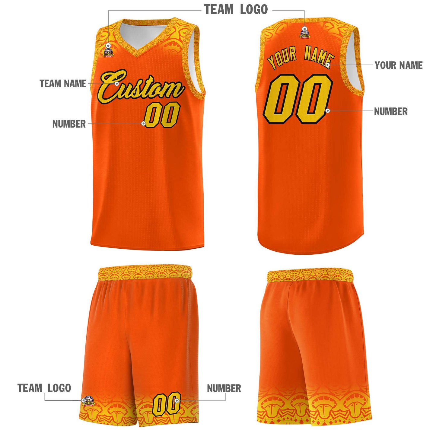 Custom Orange Gold Personalized Indians Print Sets Sports Uniform Basketball Jersey Limited