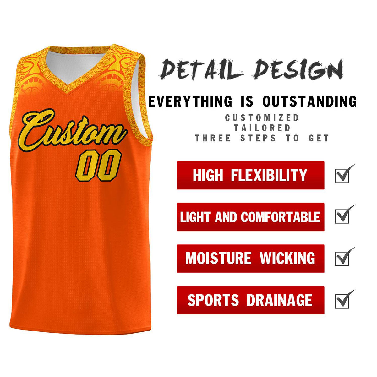 Custom Orange Gold Personalized Indians Print Sets Sports Uniform Basketball Jersey Limited