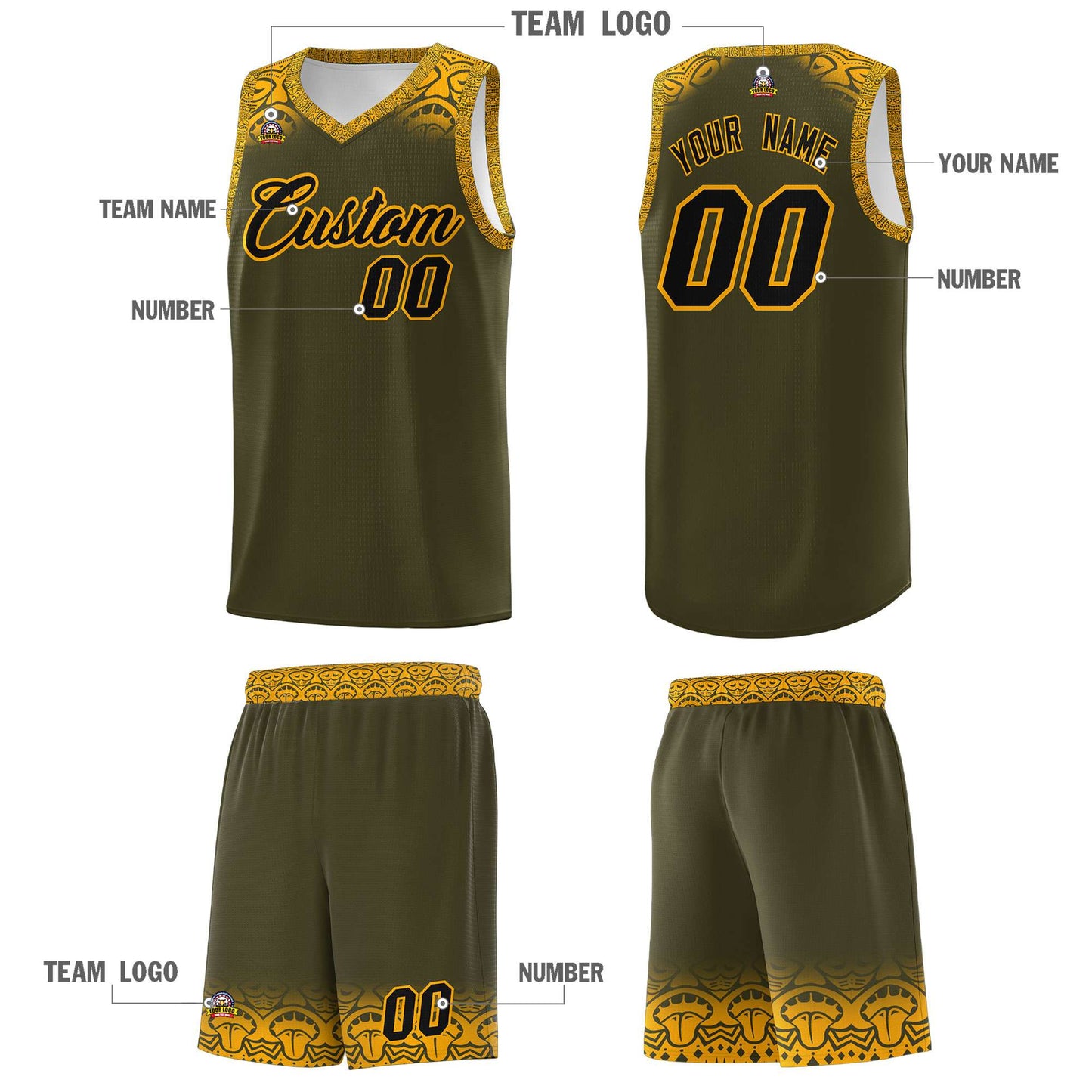 Custom Olive Yellow Personalized Indians Print Sets Sports Uniform Basketball Jersey Limited