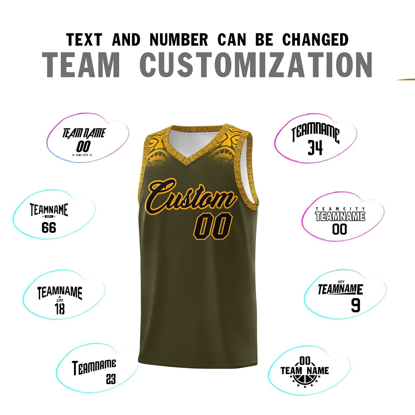 Custom Olive Yellow Personalized Indians Print Sets Sports Uniform Basketball Jersey Limited