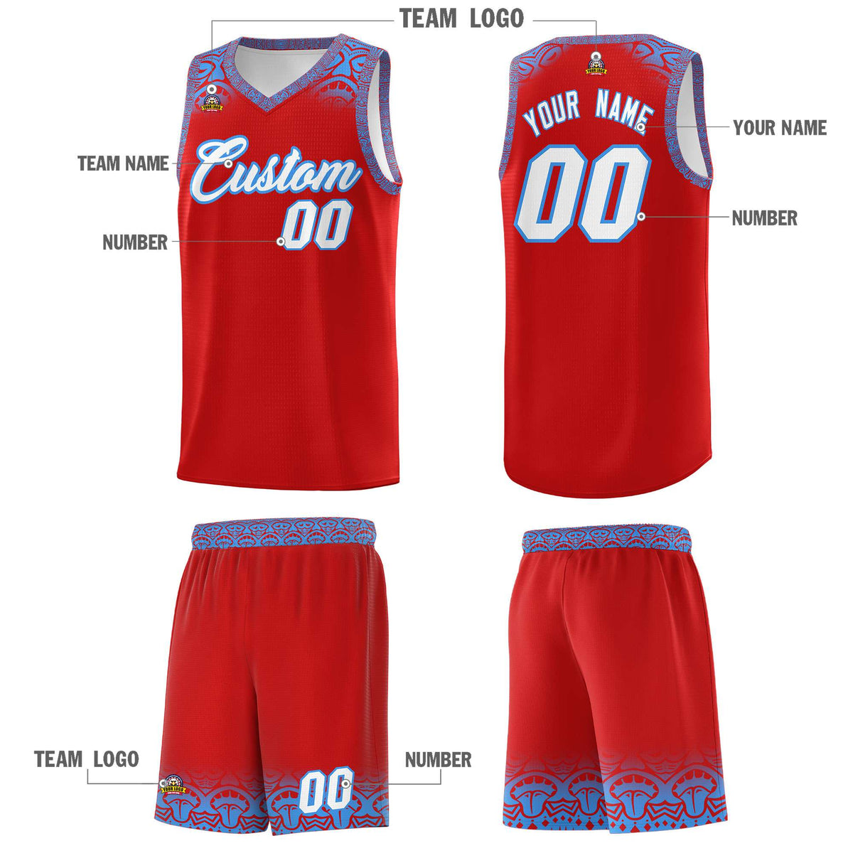 Custom Red Powder Blue Personalized Indians Print Sets Sports Uniform Basketball Jersey Limited