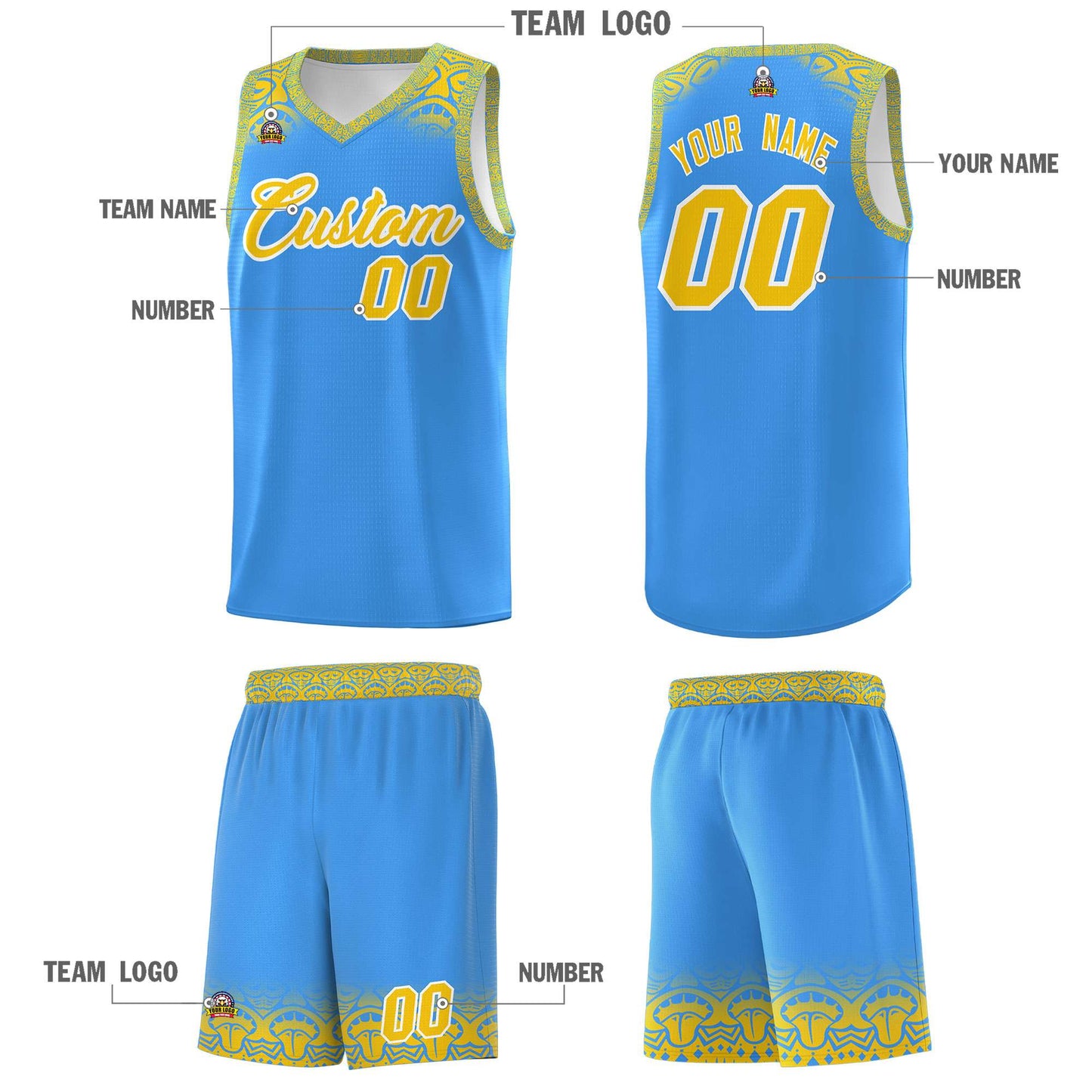 Custom Powder Blue Gold Personalized Indians Print Sets Sports Uniform Basketball Jersey Limited