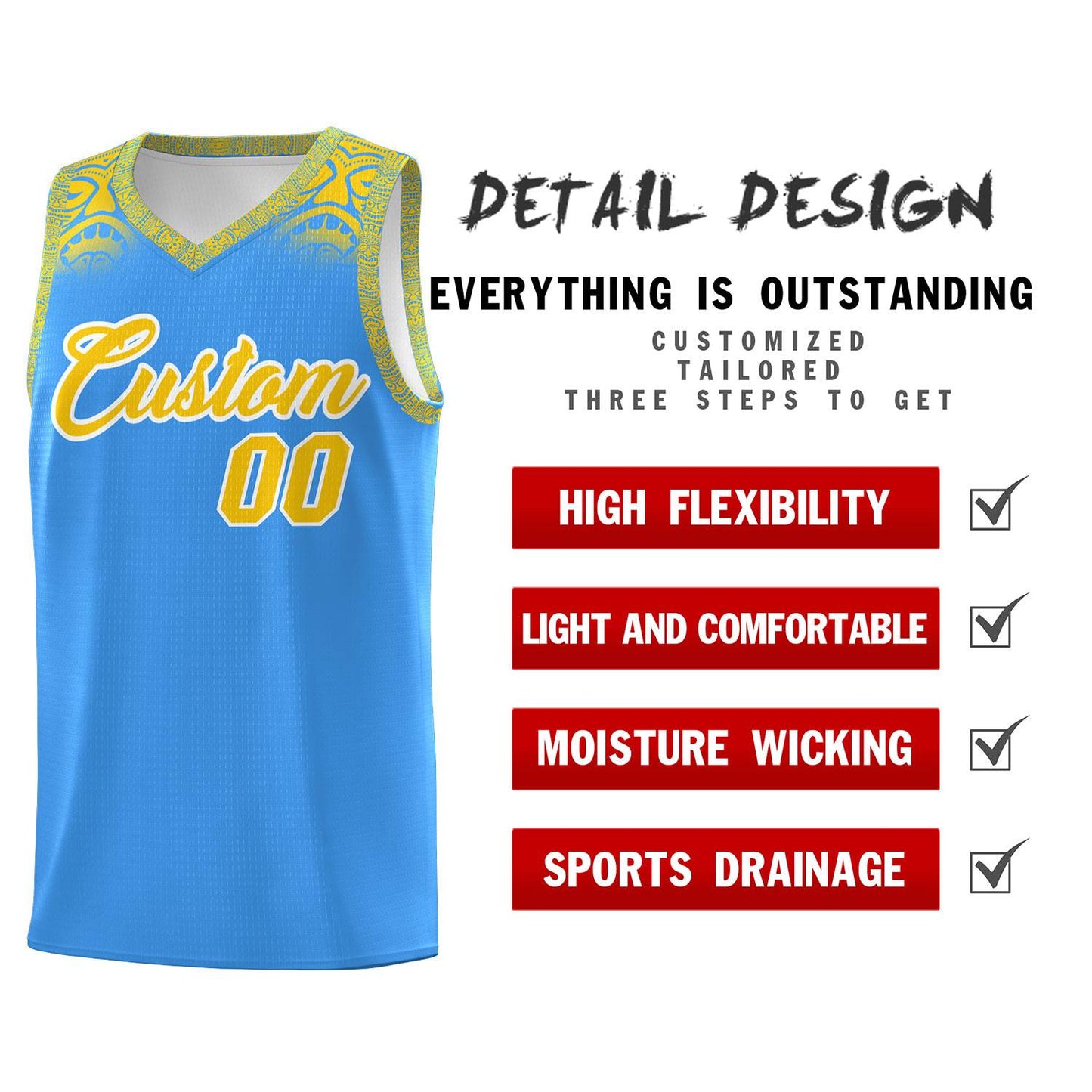 Custom Powder Blue Gold Personalized Indians Print Sets Sports Uniform Basketball Jersey Limited
