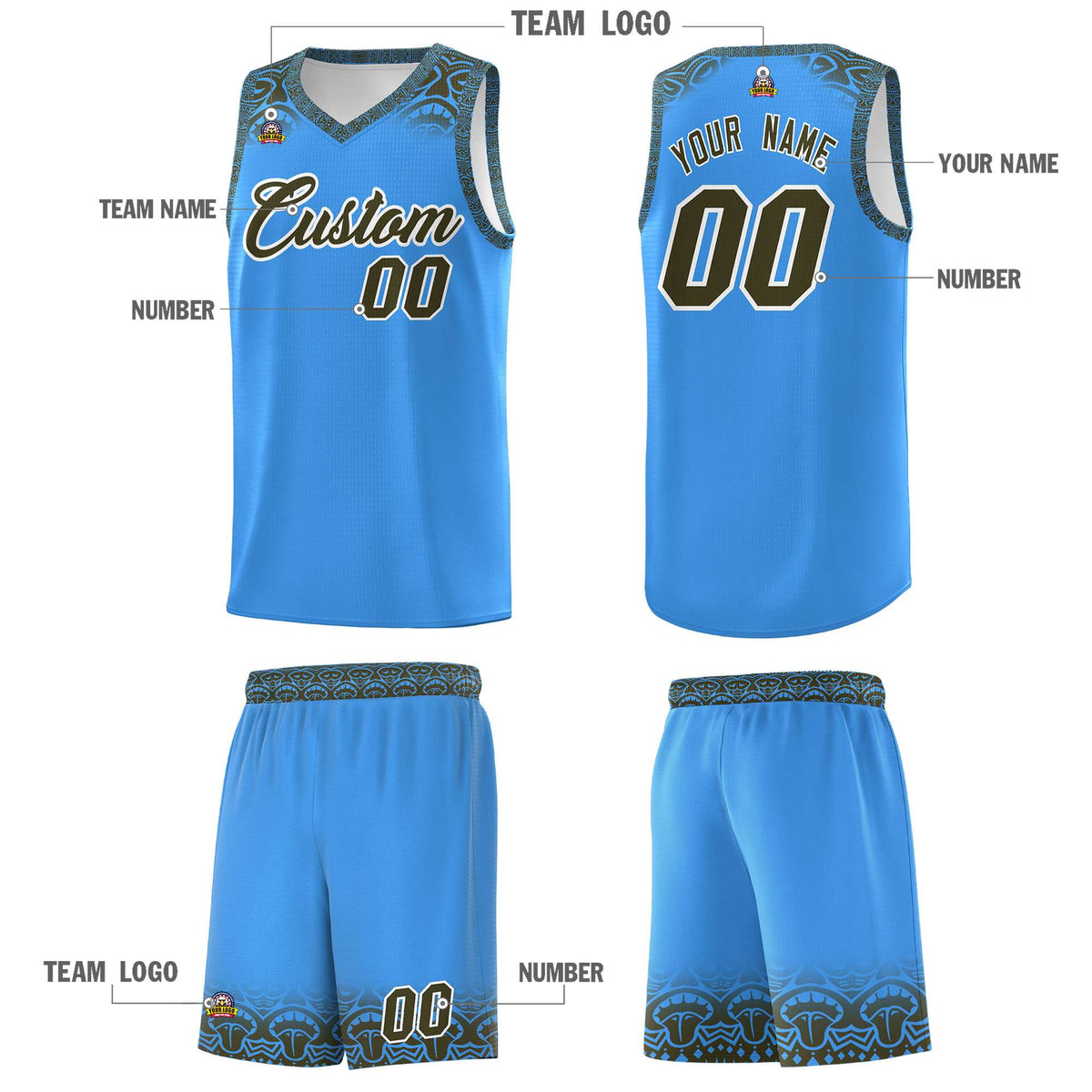 Custom Powder Blue Olive Personalized Indians Print Sets Sports Uniform Basketball Jersey Limited