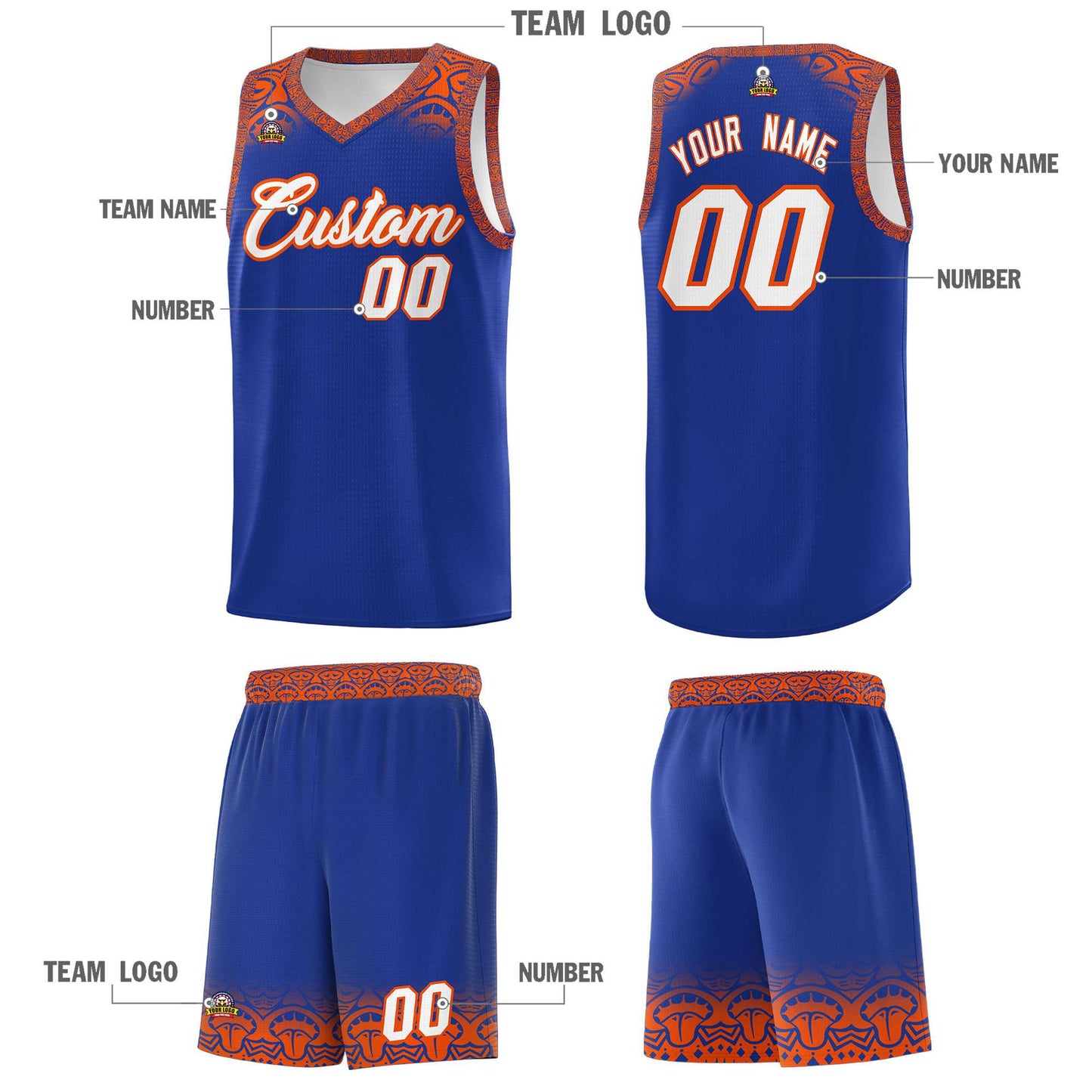 Custom Royal Orange Personalized Indians Print Sets Sports Uniform Basketball Jersey Limited