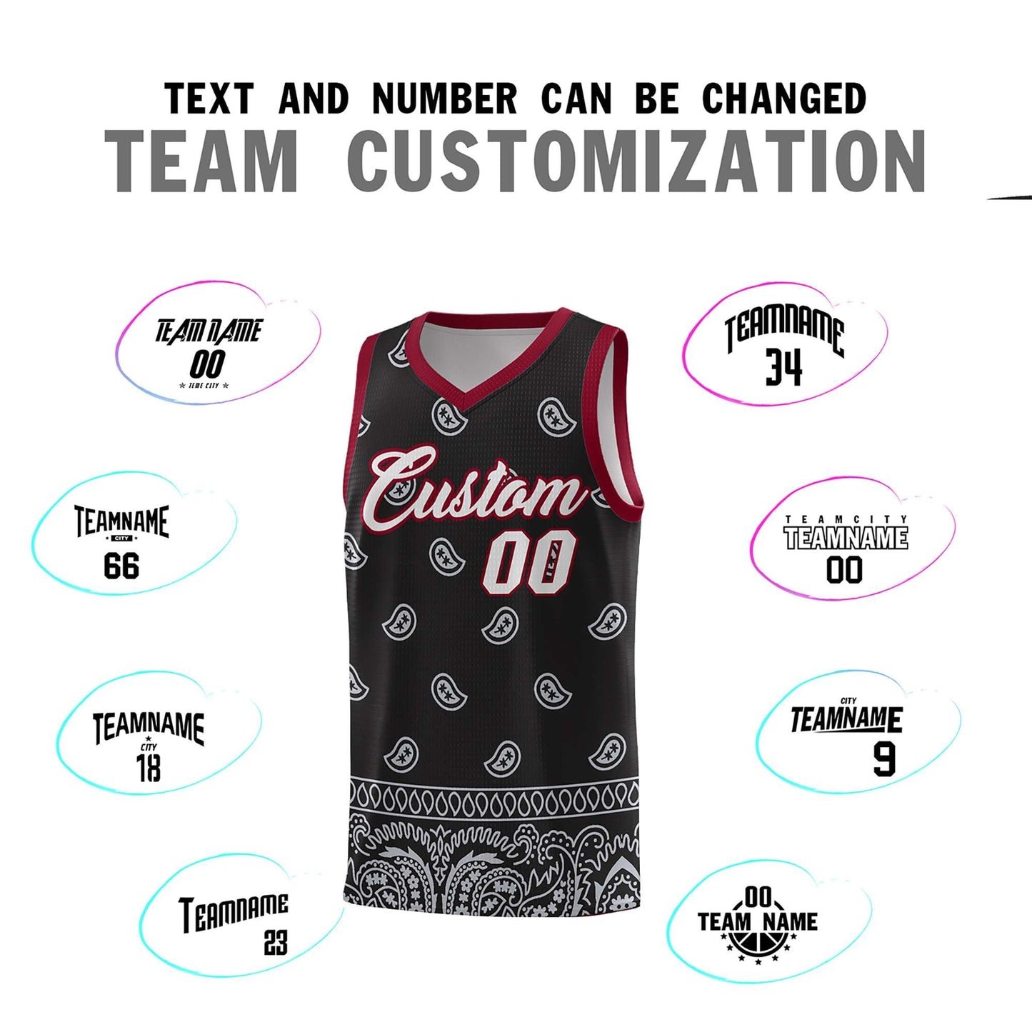 Custom Black Gray Personalized Cashew Pattern Sports Uniform Basketball Jersey Limited