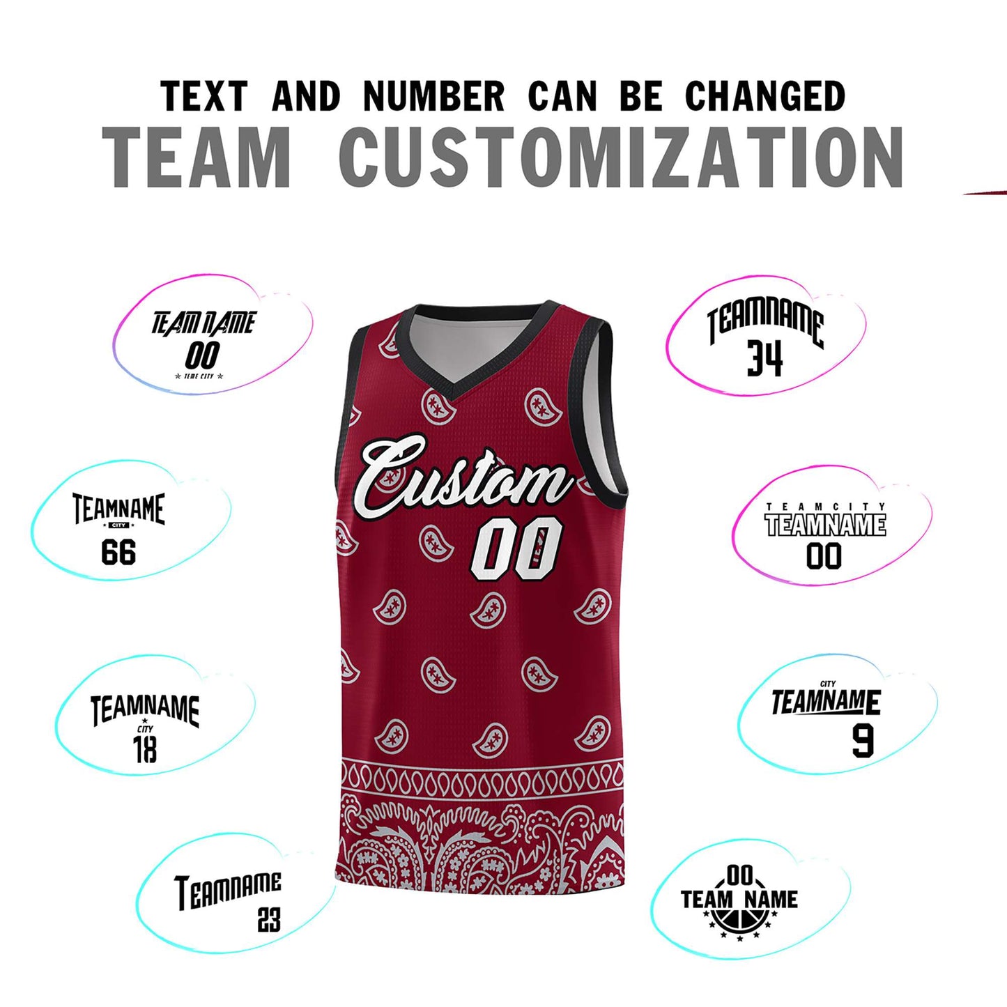 Custom Crimson Gray Personalized Cashew Pattern Sports Uniform Basketball Jersey Limited