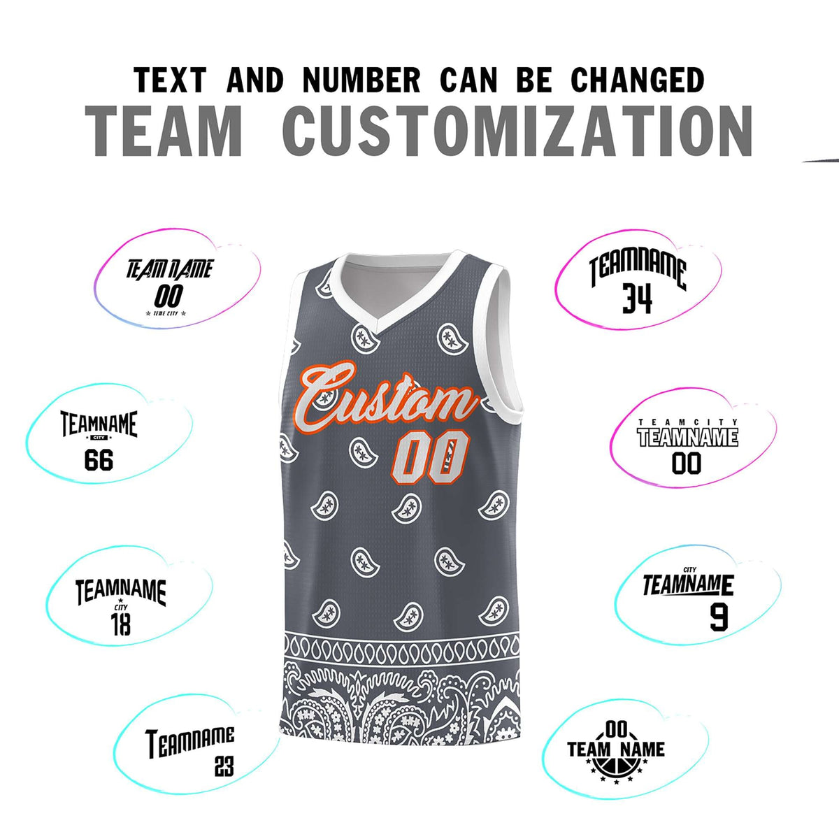 Custom Dark Gray White Personalized Cashew Pattern Sports Uniform Basketball Jersey Limited